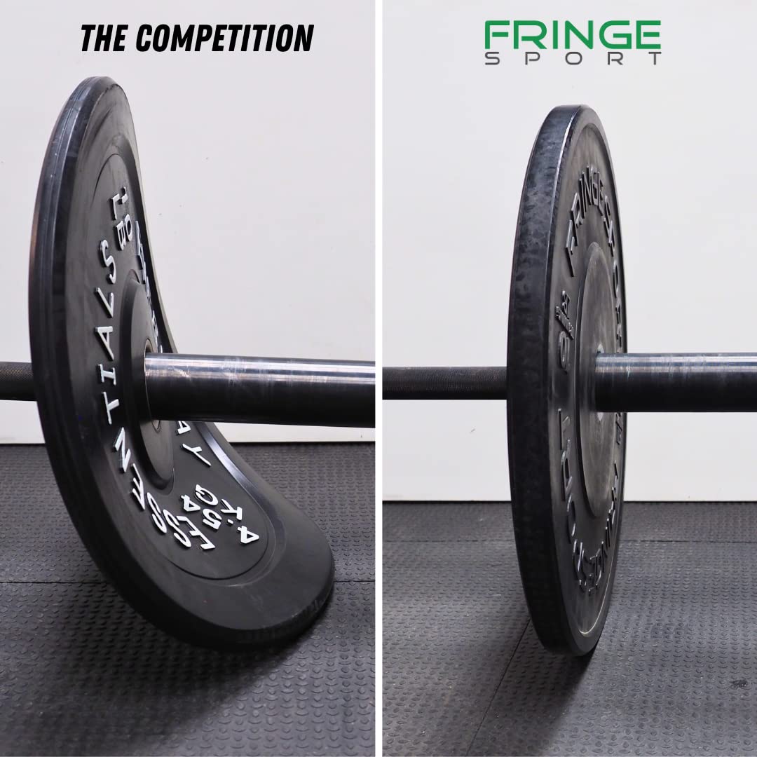 FringeSport Black Bumper Plates Set - Olympic Weight Plates for CrossFit & Strength Training - High-Quality Rubber Weight Plates with Steel Insert (10lb-460lb) - Perfect for Home Gym, Commercial Gym & Weightlifting Competitions
