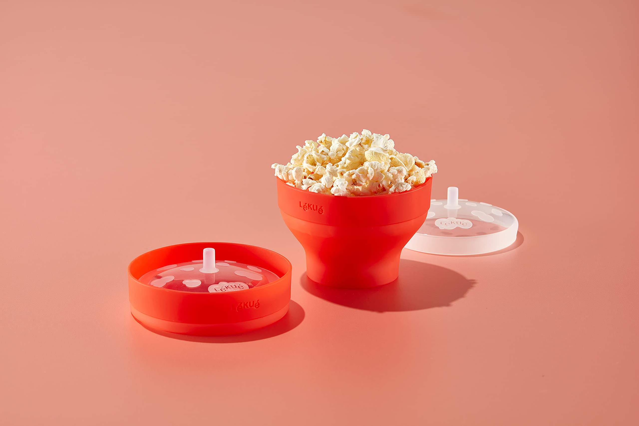 Lékué Mini Microwave Popcorn Maker - 5 x 3.5 Inches, BPA-Free, Red - Perfect for Healthy Snacking at Home, Office, or Movie Nights