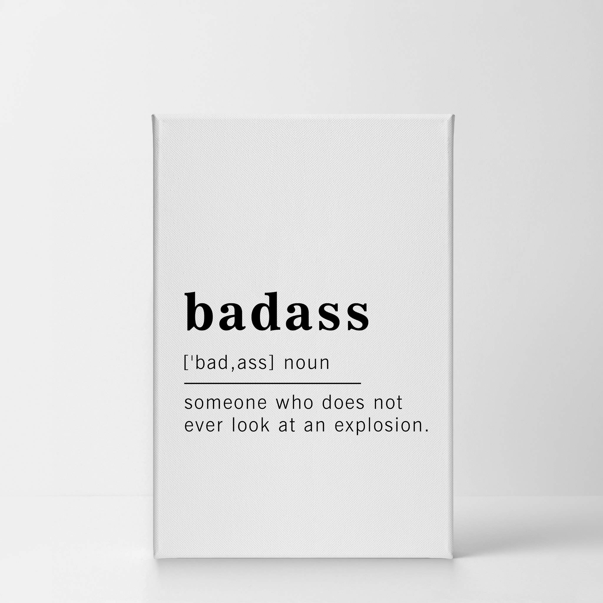 Funny Noun Dictionary Definition of Badass Canvas Print - Inspirational Quote Wall Art for Office, Living Room, Bedroom & Bathroom - Ready to Hang Home Decor (36x24 Inches, Made in USA) - Perfect for Gifts, Man Cave & Motivational Spaces