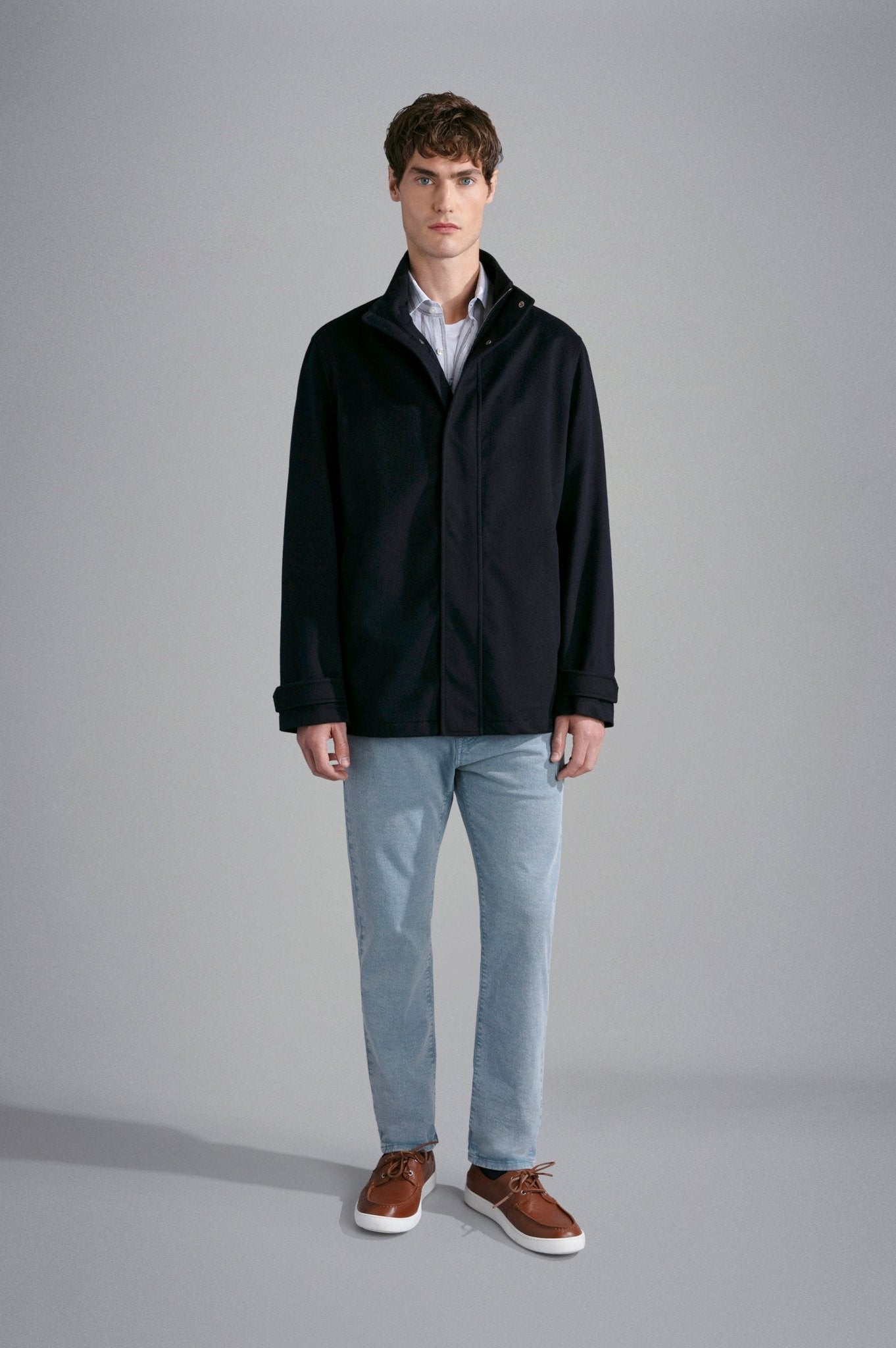 PAUL & SHARK Men's Loro Piana Storm System Wool Silk Blend Navy Blue Coat | Waterproof Winter Jacket for Business & Outdoor Activities