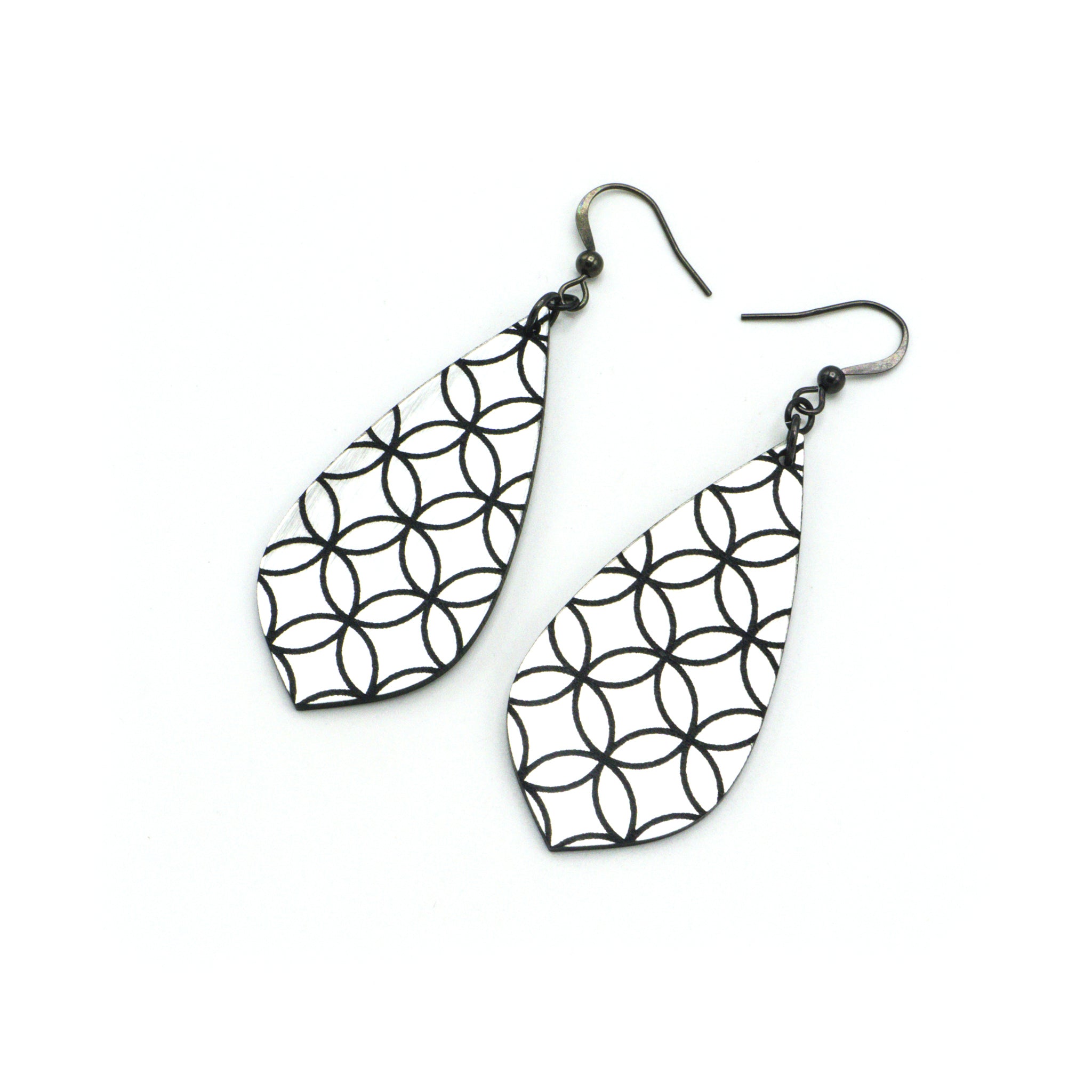Gem Point [38] Acrylic Earrings - Brushed Silver & Black | Stylish Dangle Earrings for Women, Party, Wedding & Everyday Wear