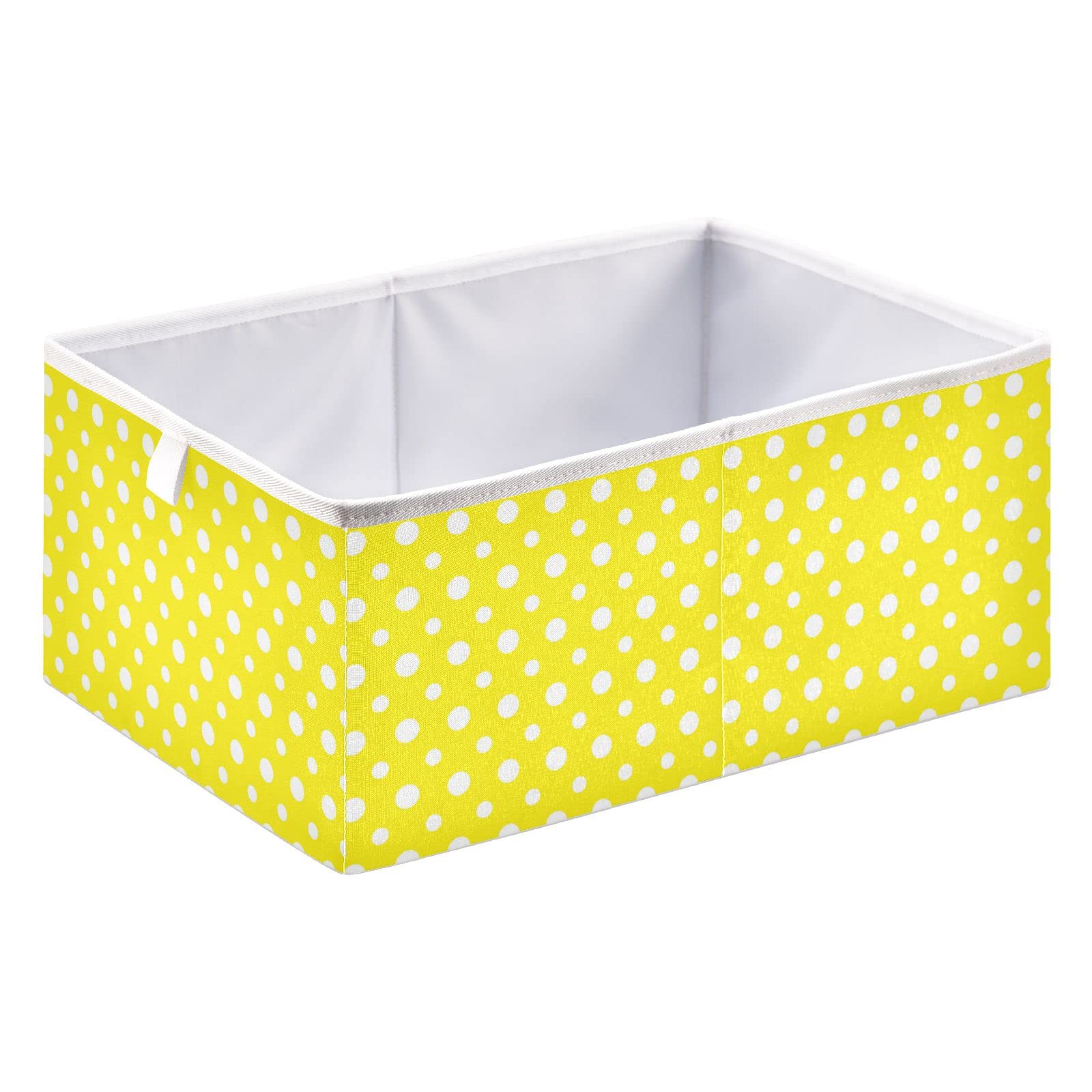 Ollabaky Polka Dot Yellow Foldable Fabric Storage Cube Basket with Handle - Closet Organizer, Nursery Toy Bin, Shelving Storage Box for Home & Office Organization