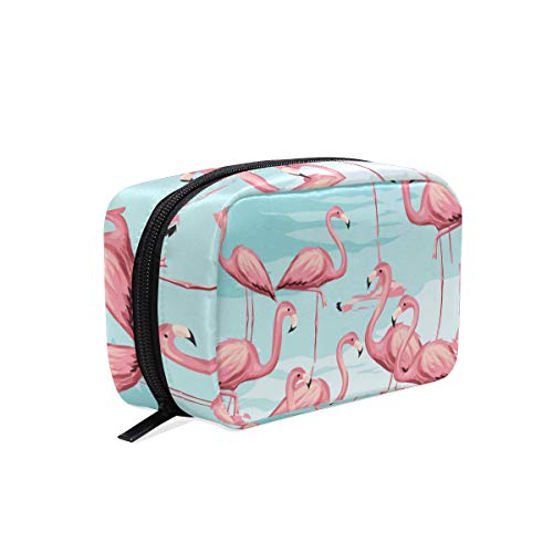 AJINGA Flamingo Print Cosmetic Bag - Waterproof Travel Toiletry Organizer for Women, Square Makeup Brush Pouch - Perfect for Vacation, Gym & Daily Essentials Storage