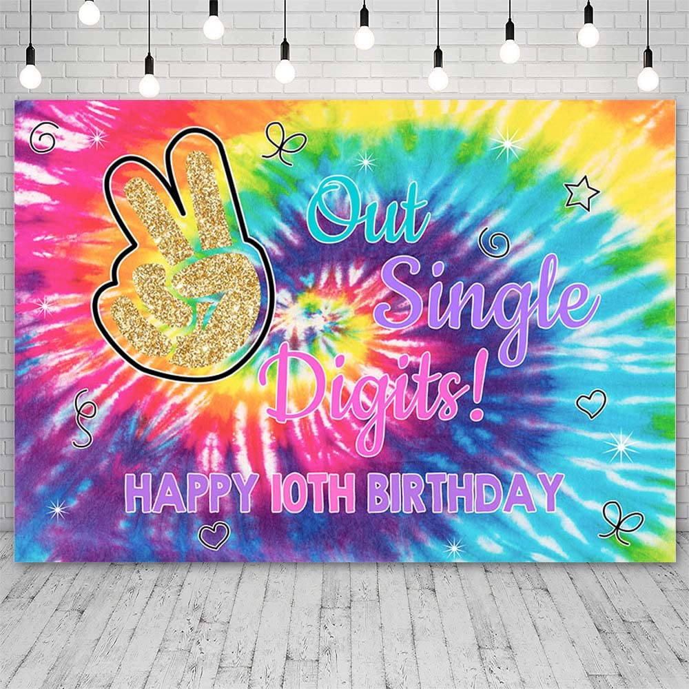 7x5ft Rainbow Tie Dye Happy 10th Birthday Backdrop - Single Digits I'm 10 Photography Background for Birthday Girl Party Decorations (CQ331) | Perfect for Birthday Photos, Party Decor, and Social Media Backdrops