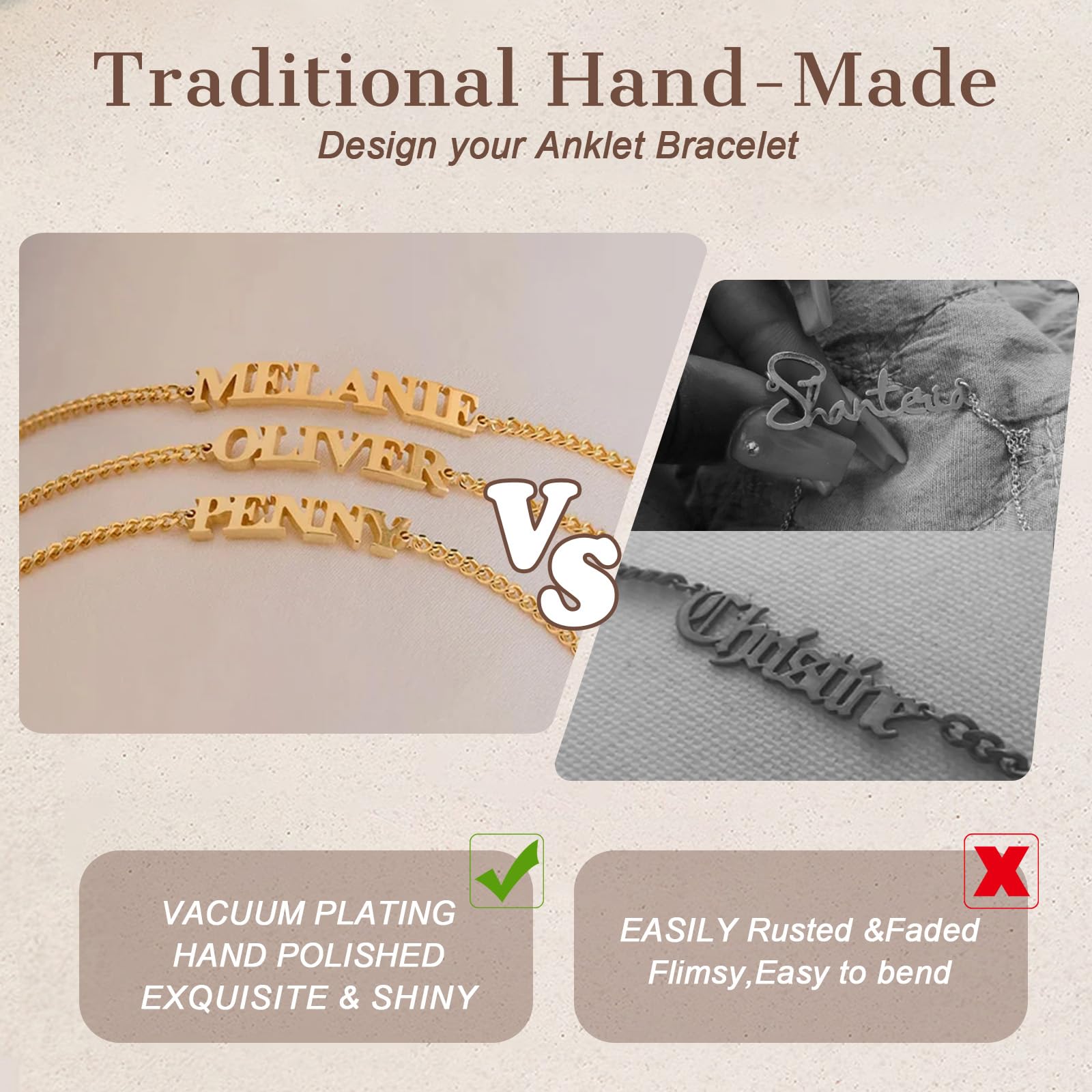 Custom Name Bracelets & Anklets for Women - Personalized 18K Gold Plated Adjustable Jewelry with Engraved Names, Unique Gifts for Girlfriend, Wife, Daughter | Perfect for Birthdays, Anniversaries, Valentine's Day & Everyday Wear