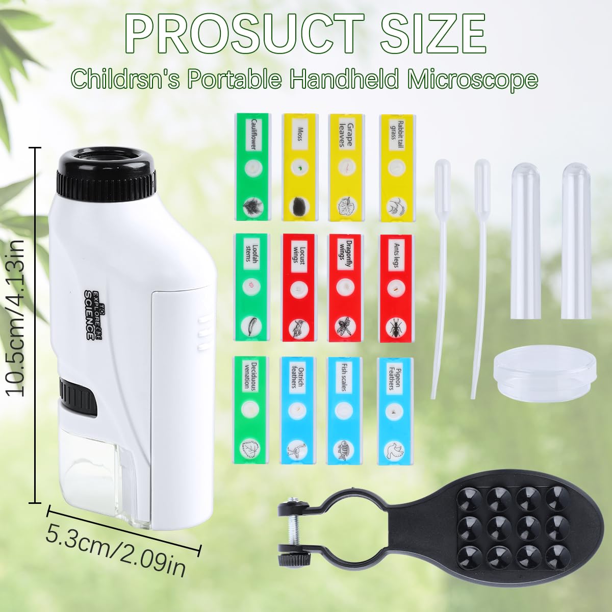 **Little Marvin Microscope for Kids - Portable Handheld Mini Microscope with LED Light, 60x Magnification - Perfect for Science Exploration, Classroom Learning & Outdoor Discovery (White Set)**