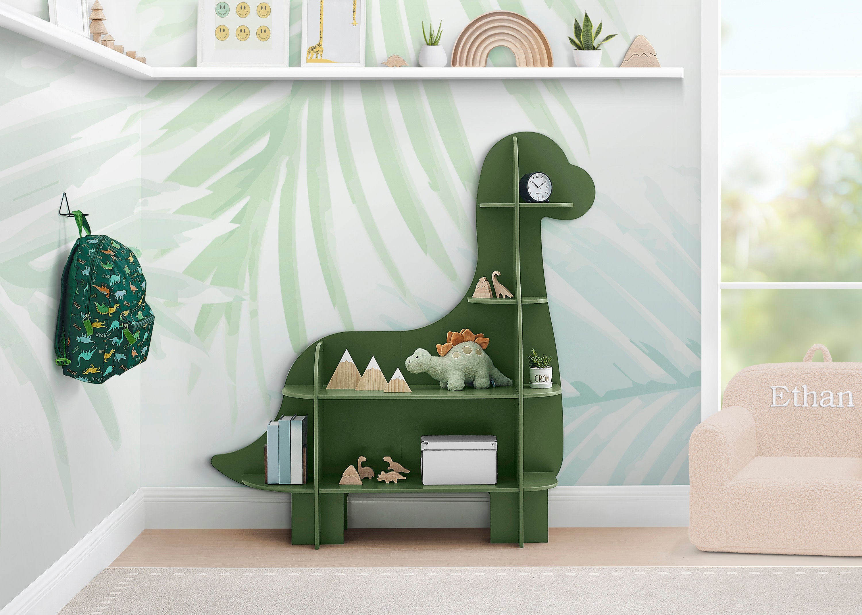 Dinosaur Bookcase for Kids - Wooden Bookshelf with 3 Storage Shelves - Perfect for Nursery, Playroom & Bedroom Decor