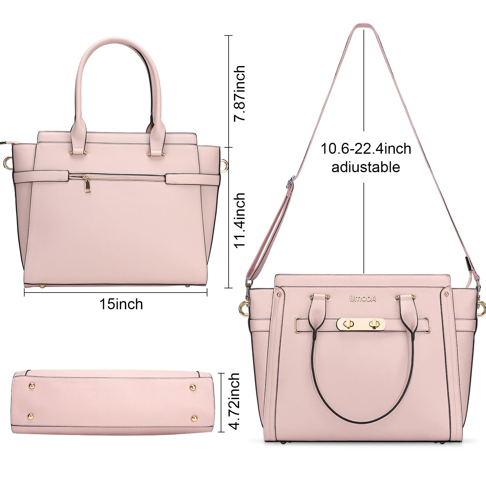 Stylish 15.6 Inch Laptop Tote Bag for Women - Multi-Pocket Padded Computer Bag with Shoulder Strap (Light Pink) - Perfect for Work, School & Travel