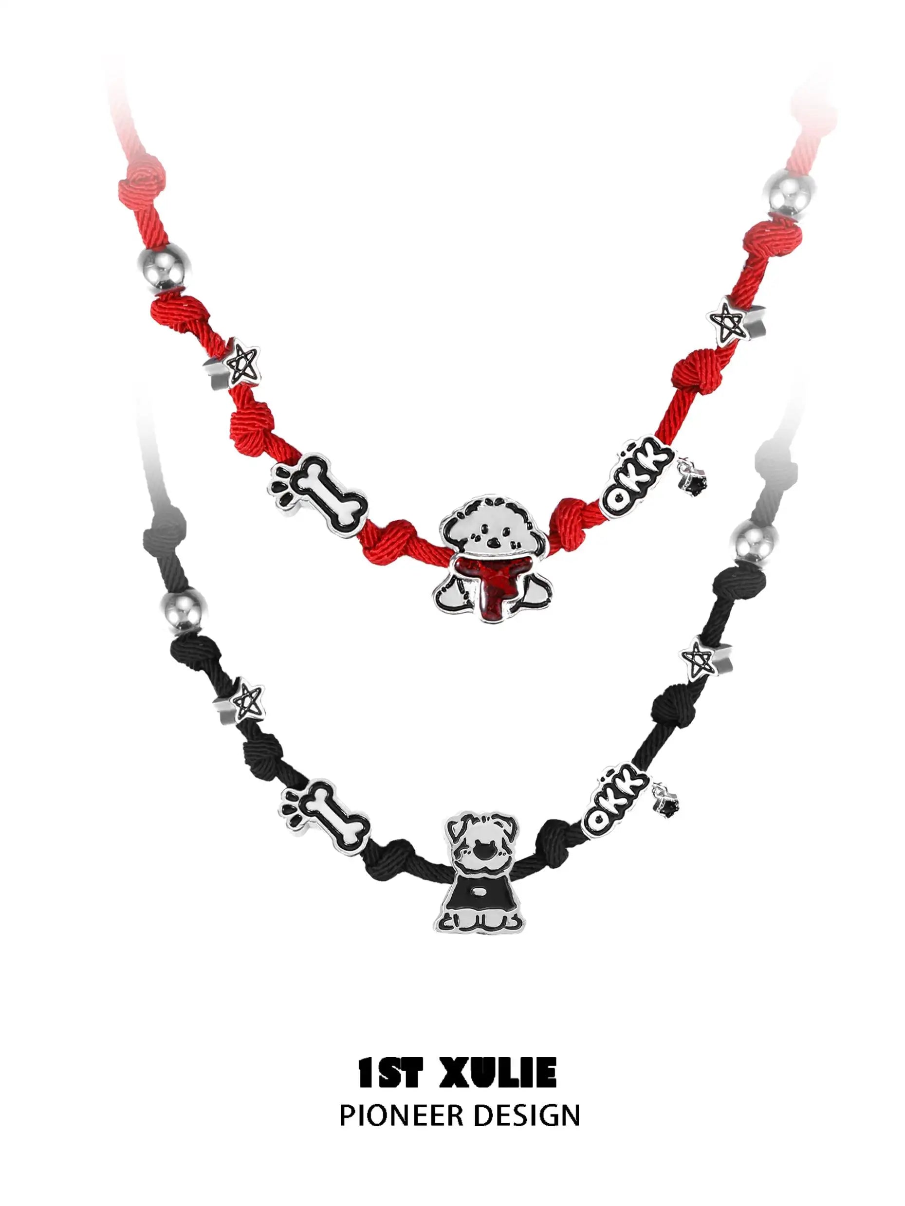 18k Gold Plated Graffiti Puppy Dog Choker Necklace - Milan Rope Chain for Women, Valentine's Day Gift, Party Jewelry for Spring Festival Celebrations