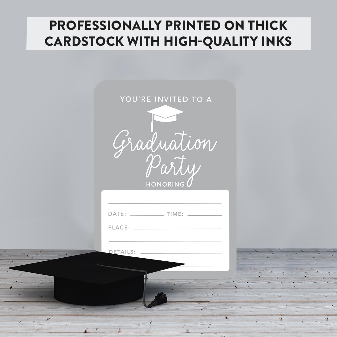 Andaz Press 5x7 Inch Gray Graduation Invitations with Envelopes - 24 Pack, Class of 2025 Graduation Party Invites - Perfect for High School & College Graduation Ceremonies, Commencement Parties & Grad Decorations