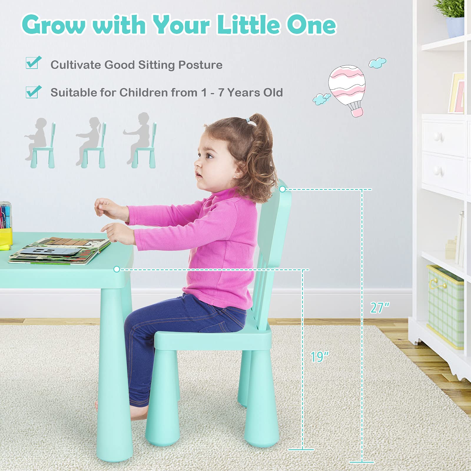 DORTALA Kids Table and Chair Set - Plastic Toddler Activity Table with 2 Chairs for Arts, Crafts, Reading | Preschool & Kindergarten Furniture | Playroom Essentials for Ages 1-7 (Green) - Perfect for Learning, Drawing, and Playtime Activities