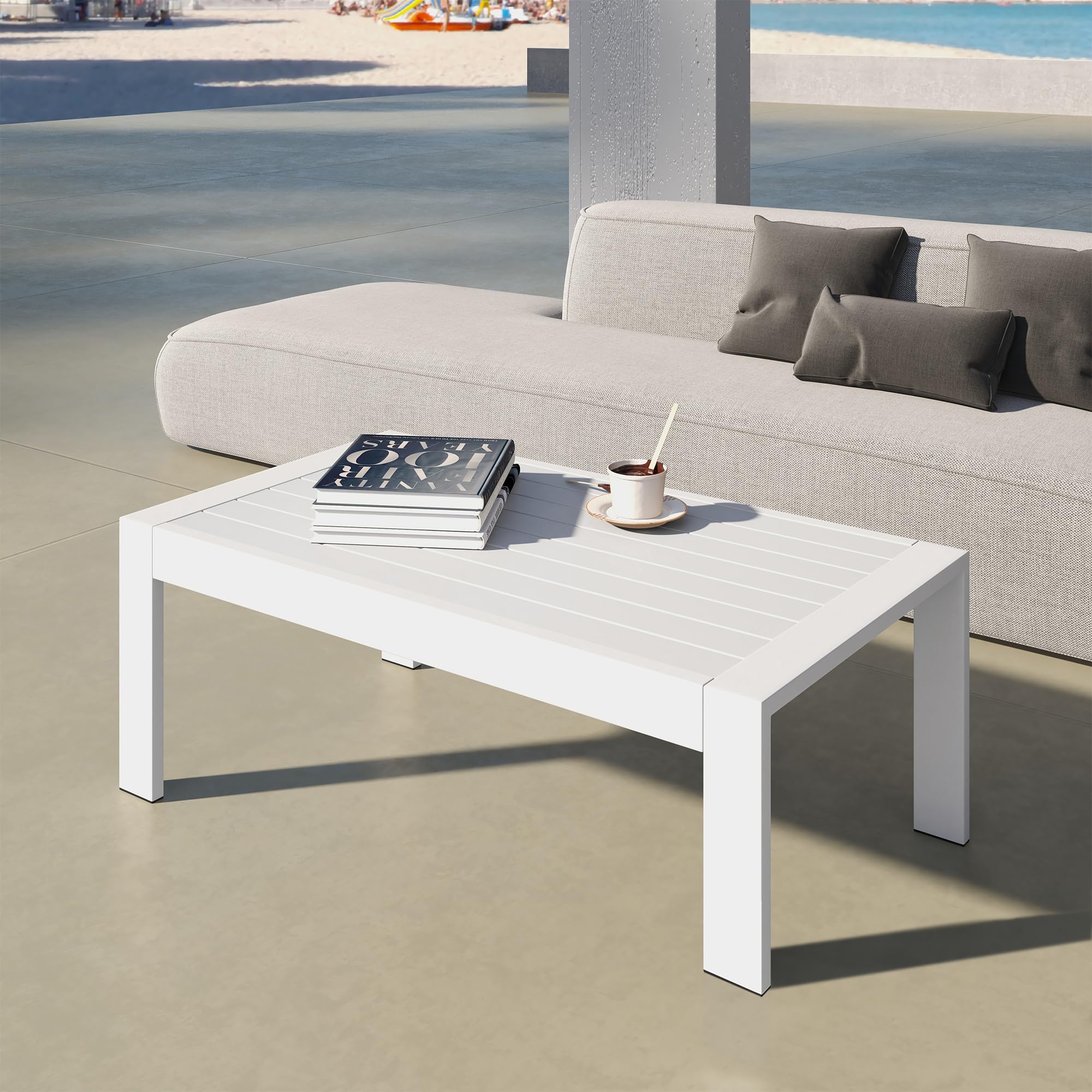 All-Weather Aluminum Outdoor Coffee Table - Modern Rectangle Patio Table for Balcony, Garden & Backyard - Light Grey - Perfect for Outdoor Lounging, Entertaining & Relaxation