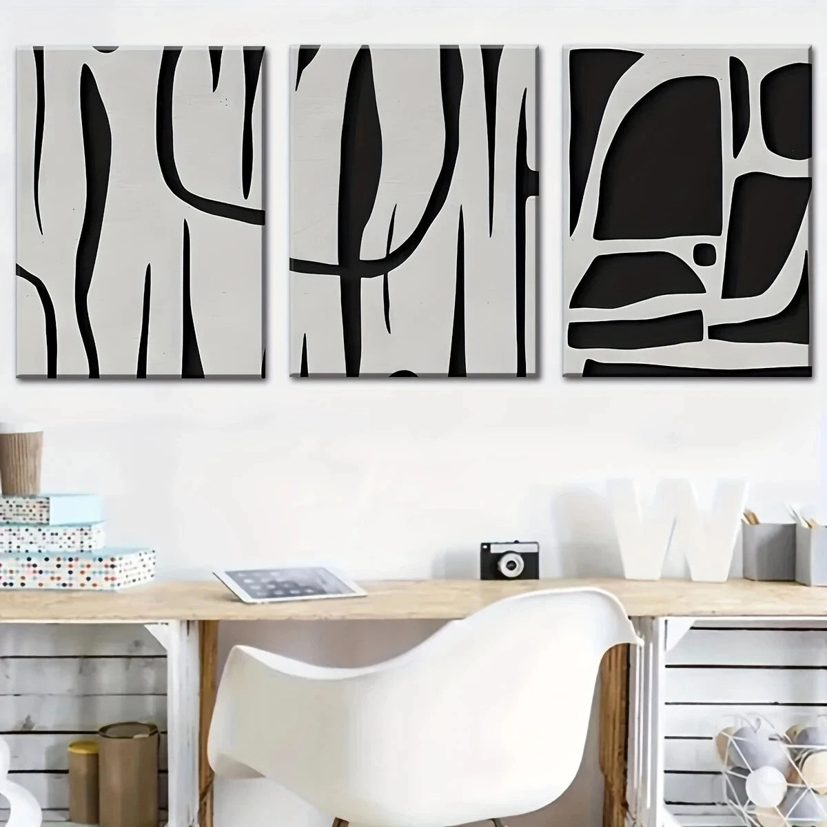 3-Piece Abstract Black Lines Gray Metal Wall Art - Ready to Hang Modern Home Decor for Living Room, Bedroom & Office