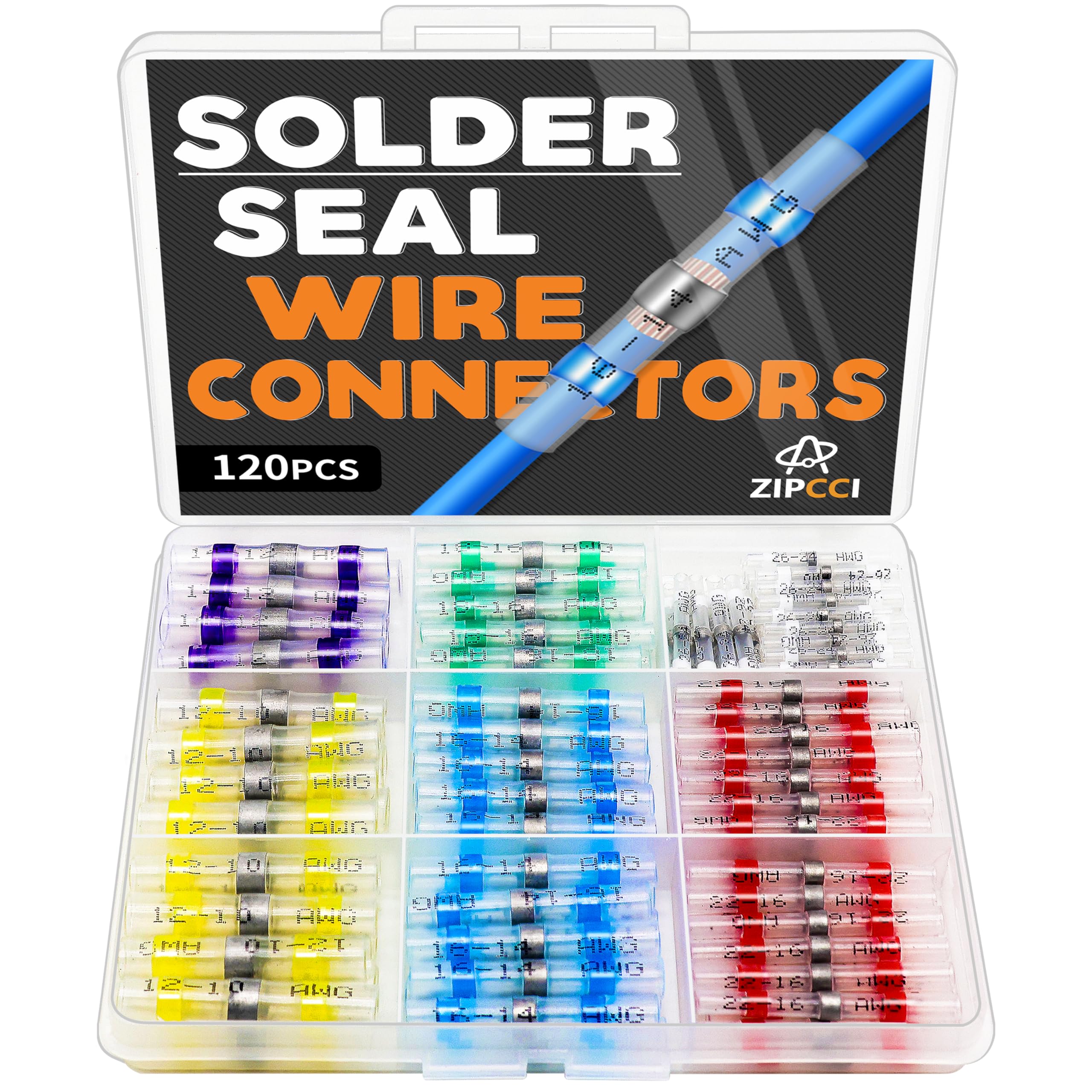 120Pcs Solder Seal Wire Connectors Kit - Waterproof Heat Shrink Butt Connectors for Electrical Wiring, Automotive, Marine & DIY Projects