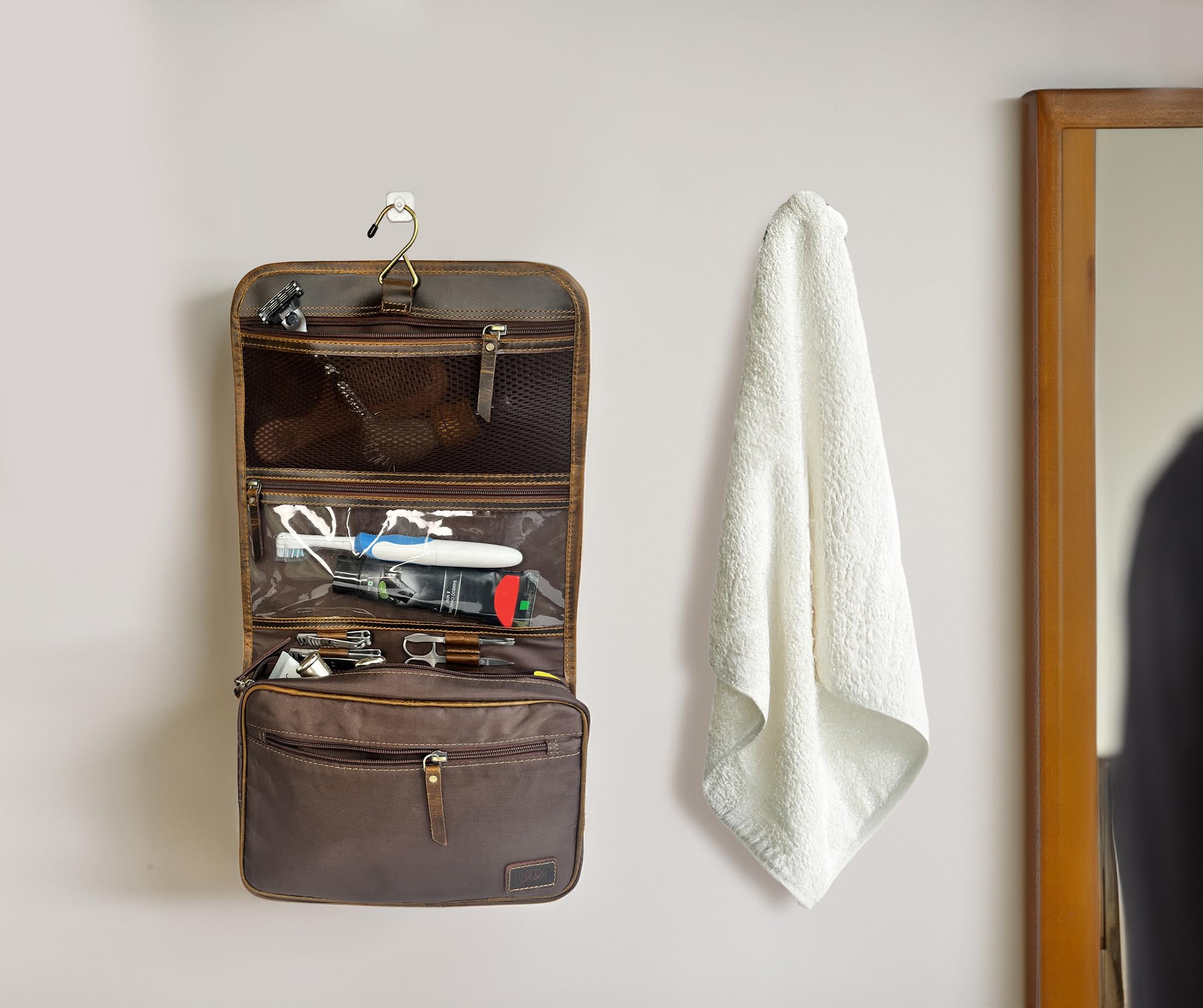 Rustic Town Leather Toiletry Bag for Travel & Shower - Men & Women