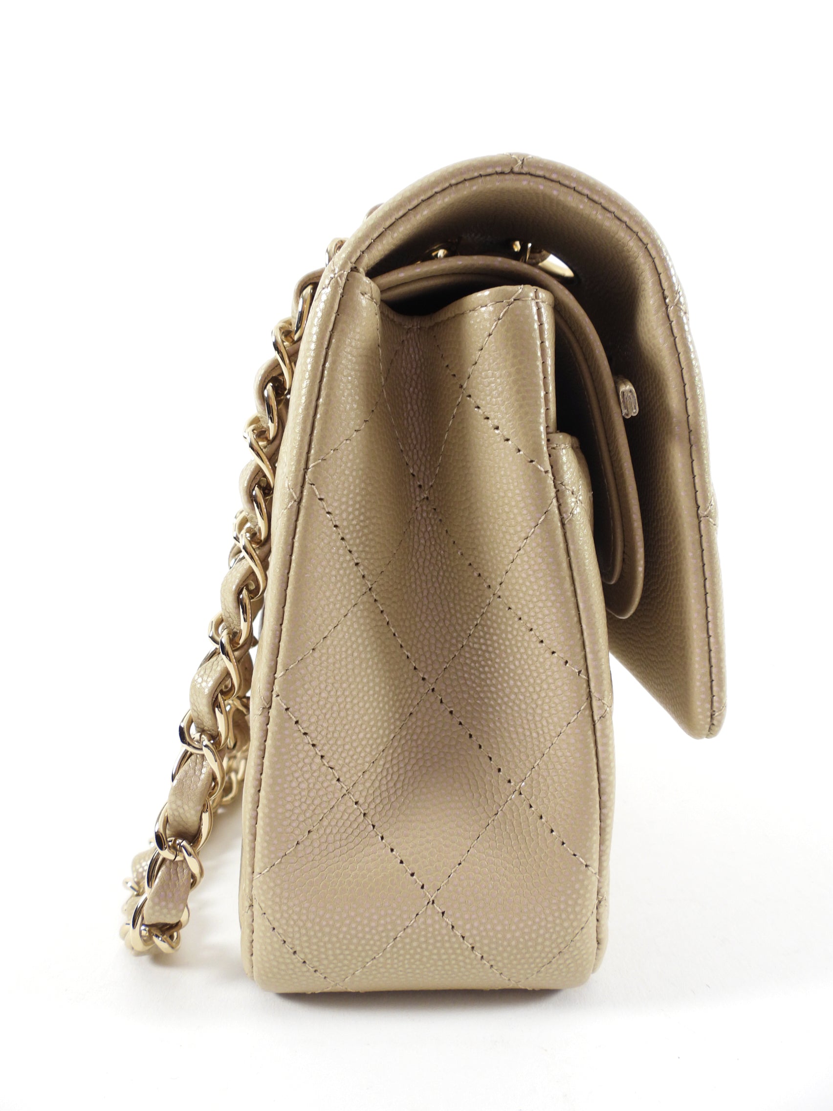 Chanel 21S Beige Iridescent Classic Medium Double Flap Caviar Gold Hardware Bag - Luxury Handbag for Women, Perfect for Parties & Special Occasions