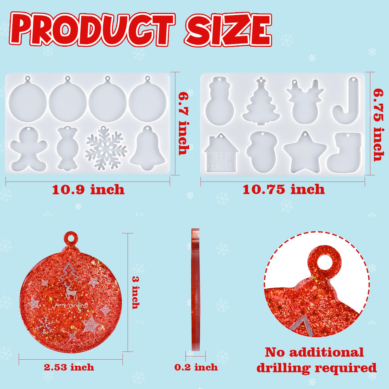 2-Piece Christmas Resin Molds Set - 16 Cavity Silicone Ornament Molds for DIY Epoxy Resin Crafts, Jewelry & Keychains | Perfect for Xmas Tree Decorations, Holiday Gifts & Festive Home Decor