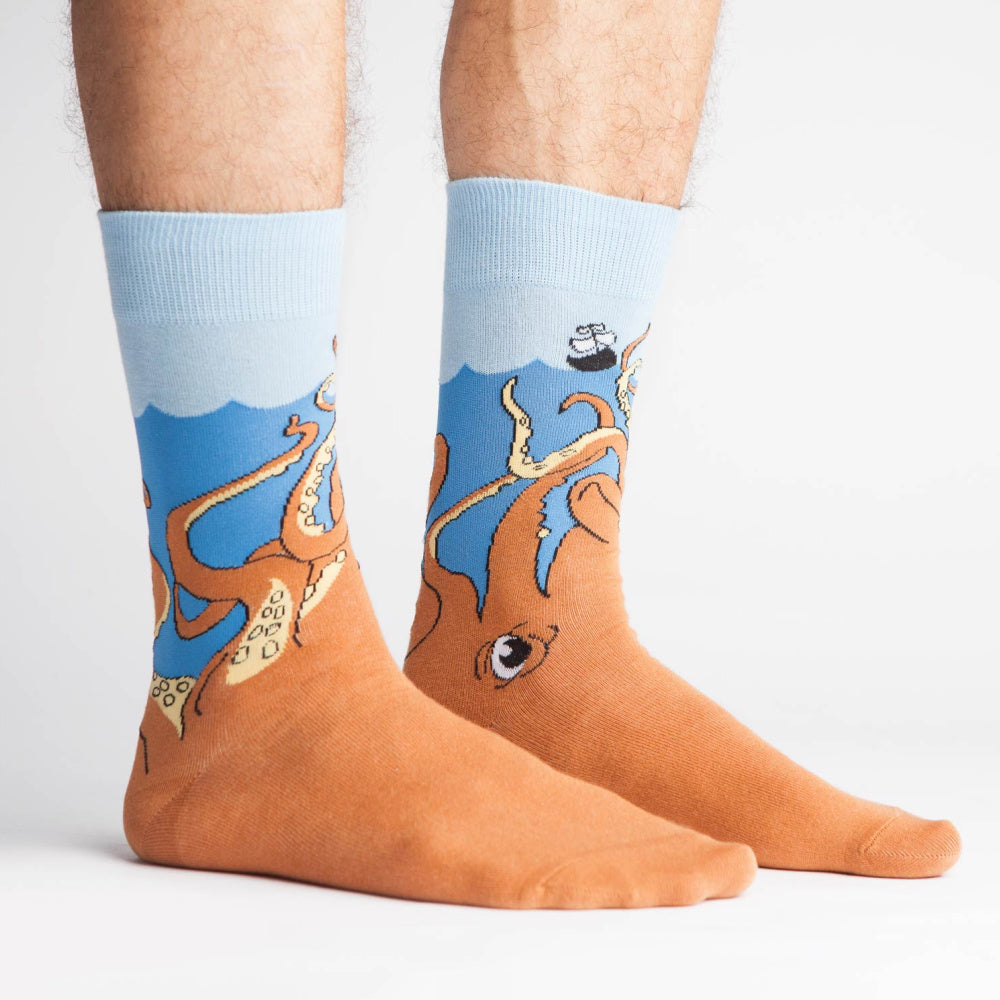 Funny Squid Print Crew Socks for Men - Comfortable & Durable Cotton Socks - Perfect for Casual Wear, Gifts, and Everyday Use