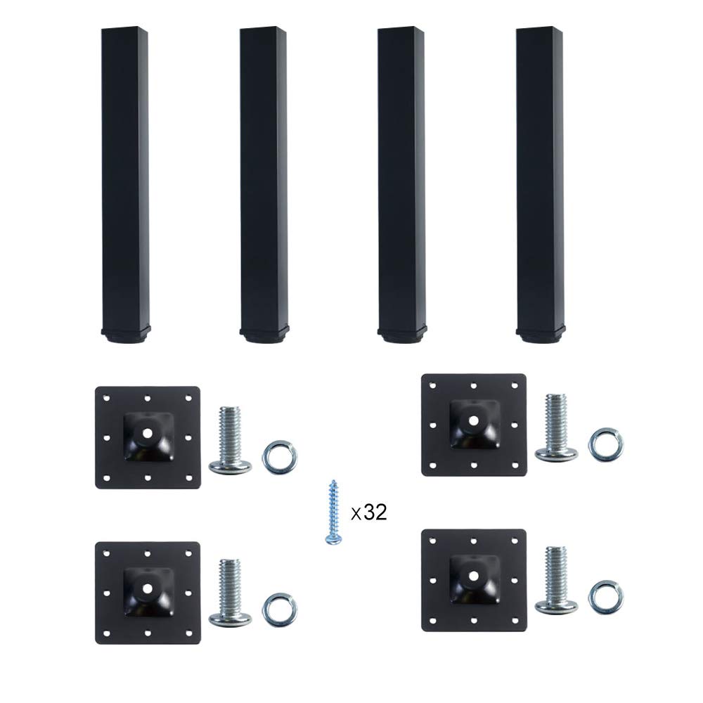 QLLY 14 Inch Adjustable Metal Table Legs - Square Office Furniture Legs Set of 4 (Black) - Perfect for Office Desks, Dining Tables & Workbenches