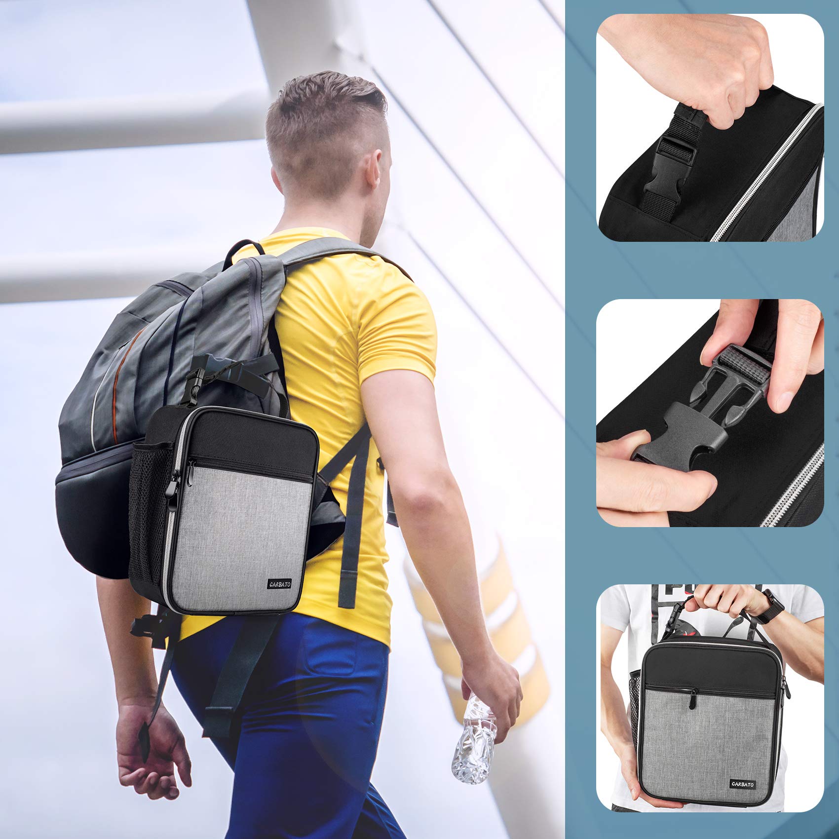 **Insulated Lunch Bag for Adults - Reusable & Durable Lunch Box Tote for Men & Women - Black & Gray - Perfect for Work, School & Picnics**
