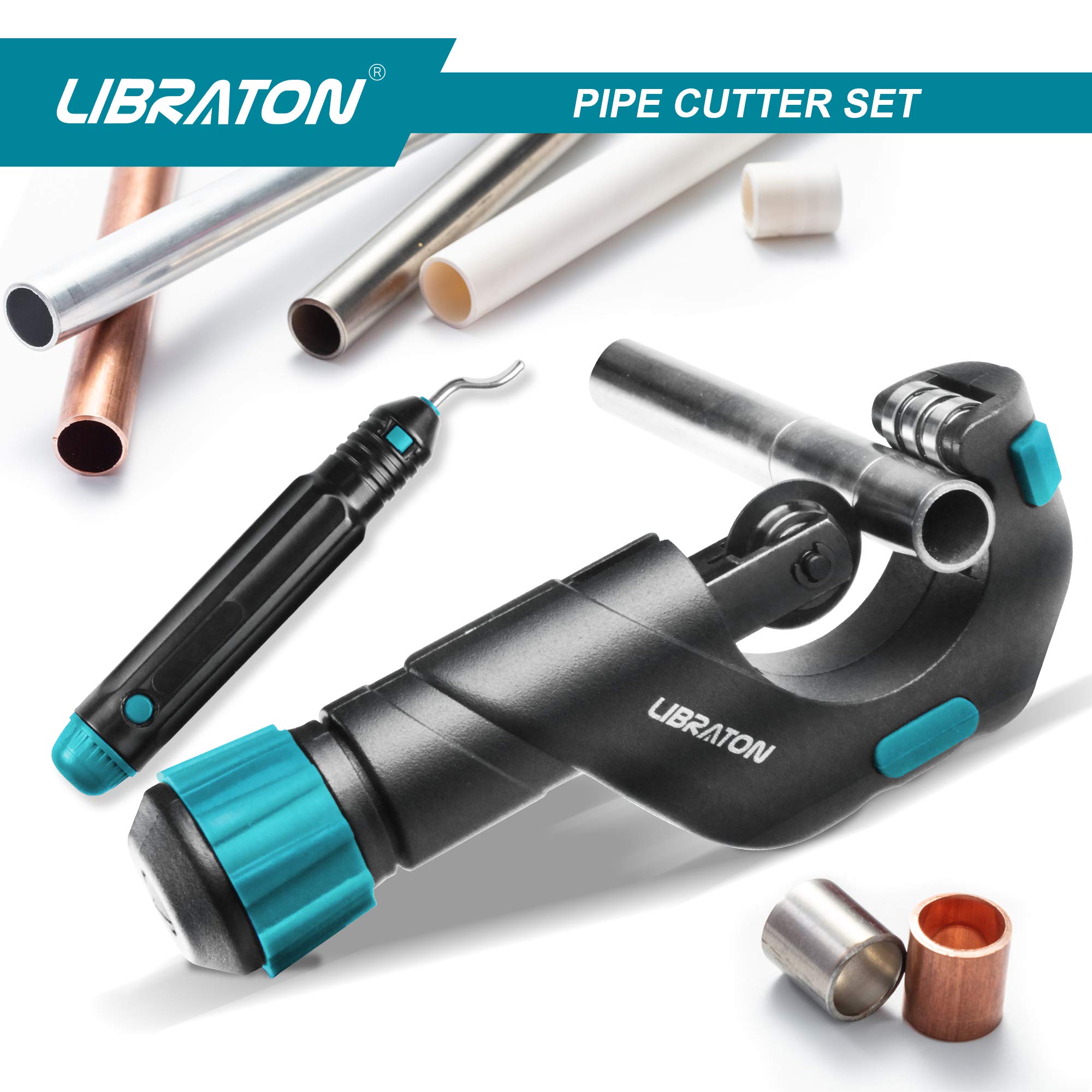 Libraton Heavy Duty Copper Pipe Cutter with Deburring Tool - Precision Tubing Cutter for Copper, Aluminum & Thin Stainless Steel Pipes - Perfect for Plumbing, HVAC & DIY Home Repairs