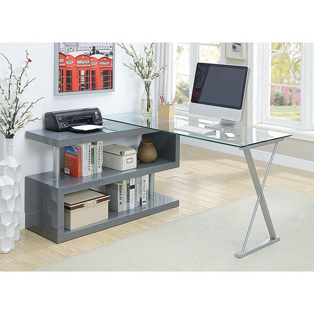 Acke Gray Desk - Modern Office Desk with Sturdy Metal Frame, Perfect for Home Office, Study Room, and Workspace - Ideal for Remote Work, Gaming, and Writing