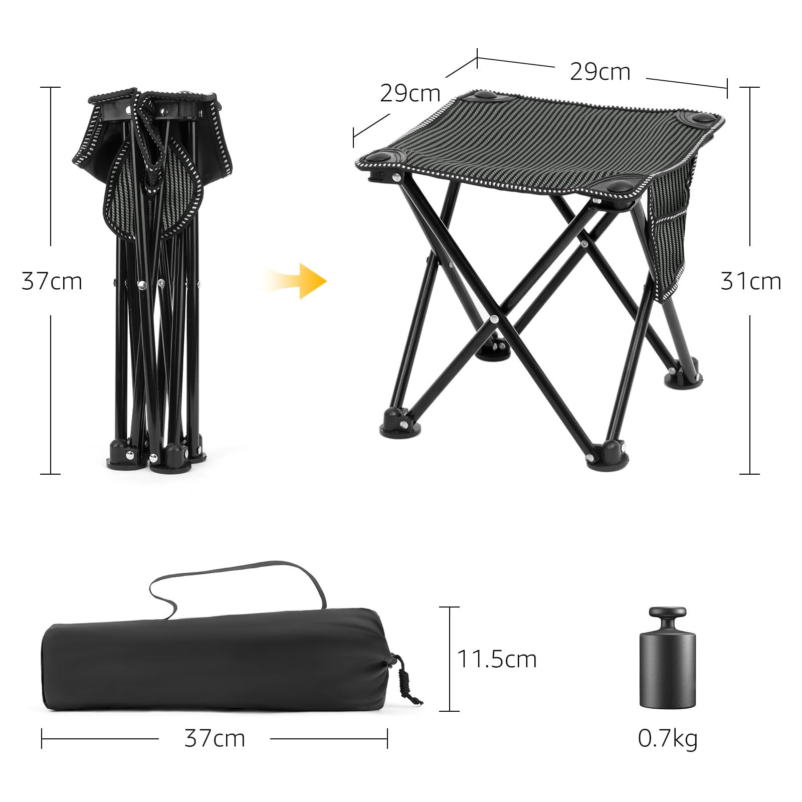 Matekxy Portable Folding Camping Stool - Heavy Duty Thickened Seat with Carry Bag for Outdoor Activities (Hiking, Fishing, Beach, Gardening) - Compact & Lightweight for Travel & Picnics - Grey