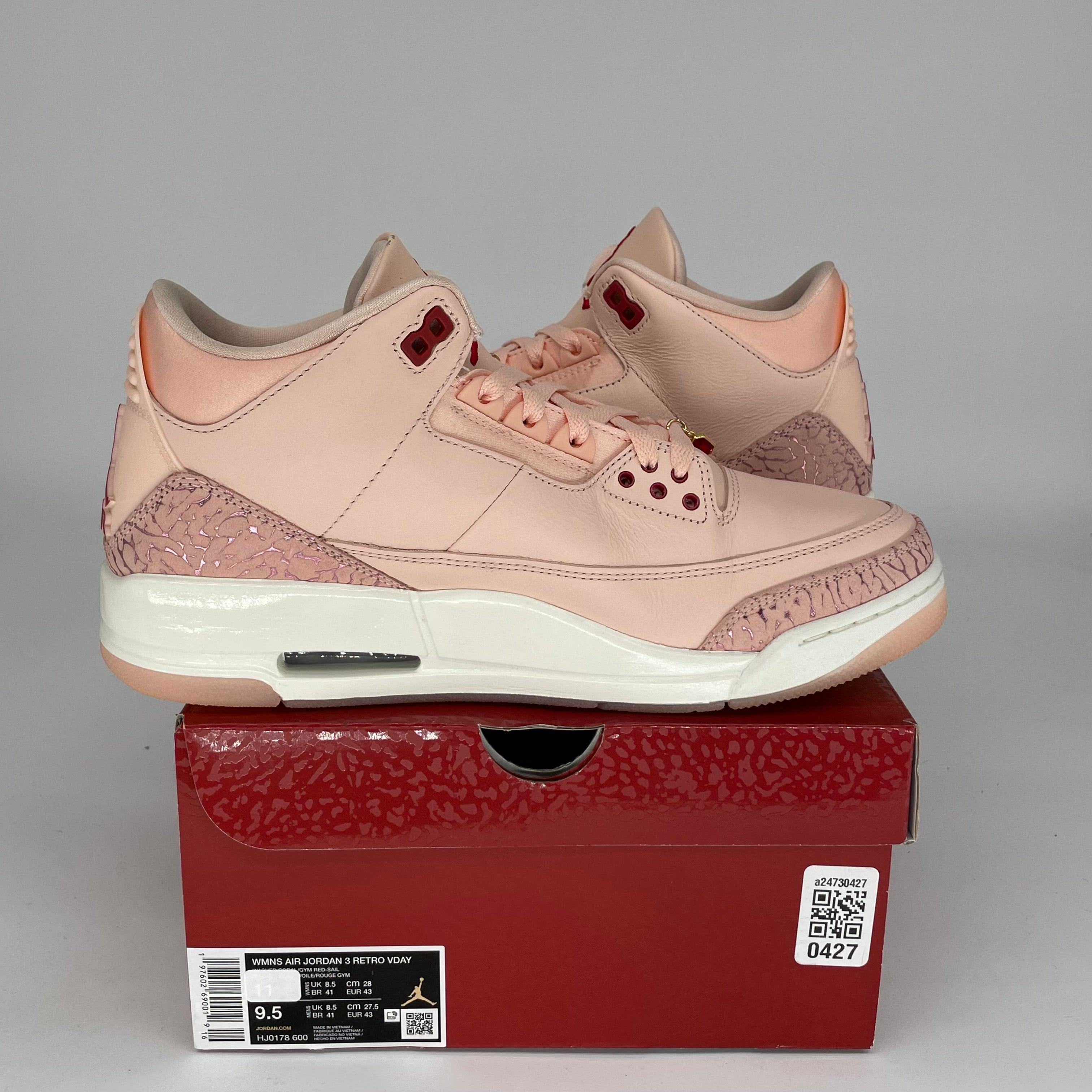 AIR JORDAN 3 VALENTINES DAY SNEAKERS - LIMITED EDITION WOMEN'S SHOES SIZE 9.5/11W (STYLE HJ0178-600) - Perfect for Valentine's Gifts, Date Nights & Special Occasions