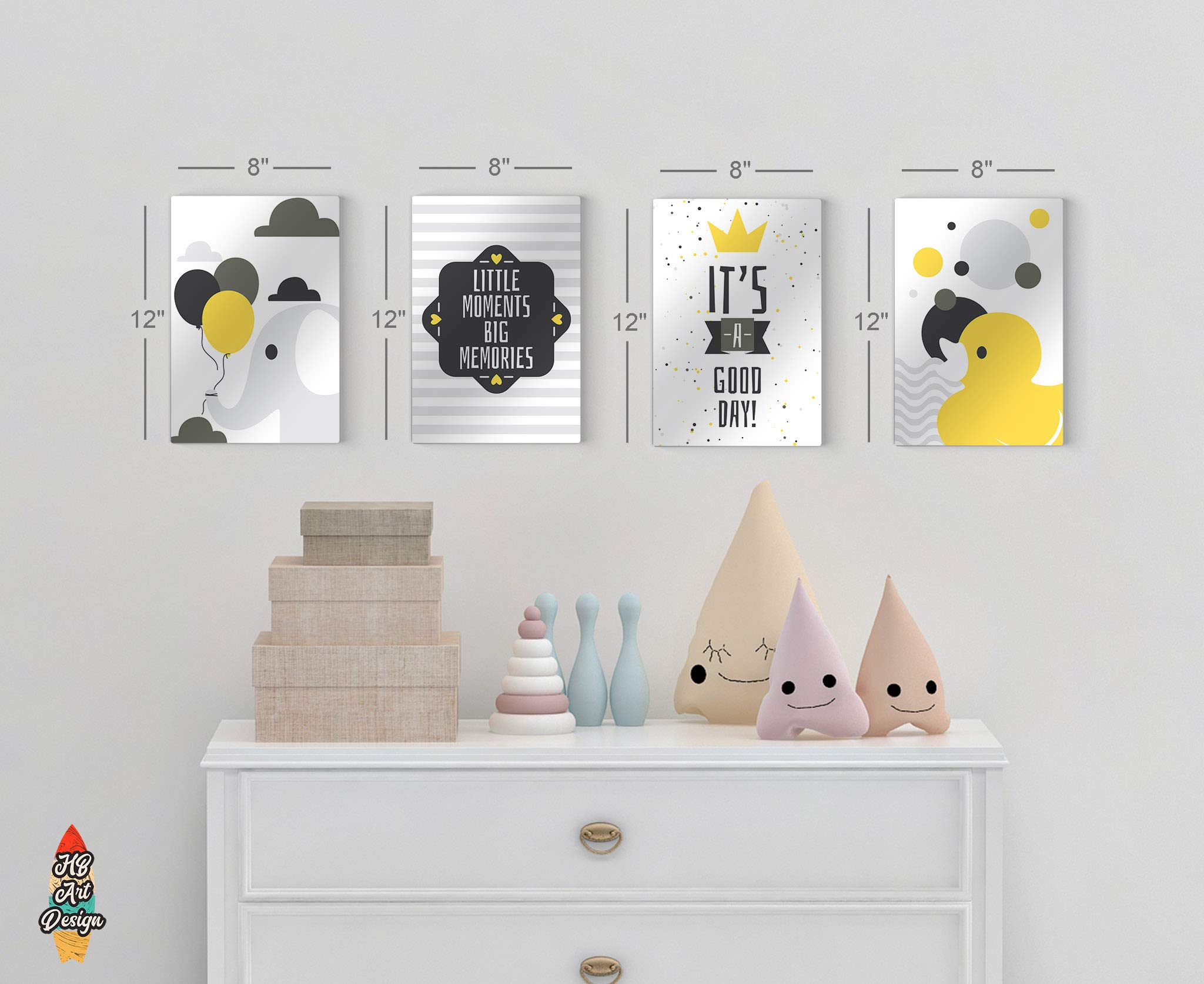 HB Art Design Elephant & Chick Motivational Wall Art - 4 Panel Metal Print Set for Nursery, Baby Girl & Boy Room, Kids Room Decor - Ready to Hang, 100% Handmade in USA (30x20 inches x4) - Perfect for Nursery Themes, Baby Showers & Children's Bedroom Decor