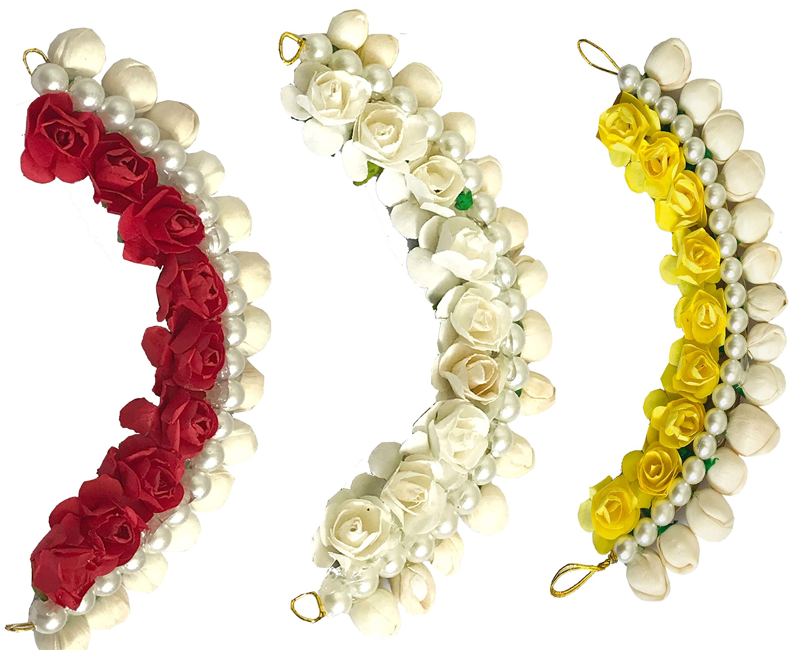 GadinFashion™ 3-Pack Multicolor Artificial Flower Hair Scrunchies & Gajra Combo - Hair Accessories for Women & Girls | Perfect for Weddings, Parties & Daily Styling