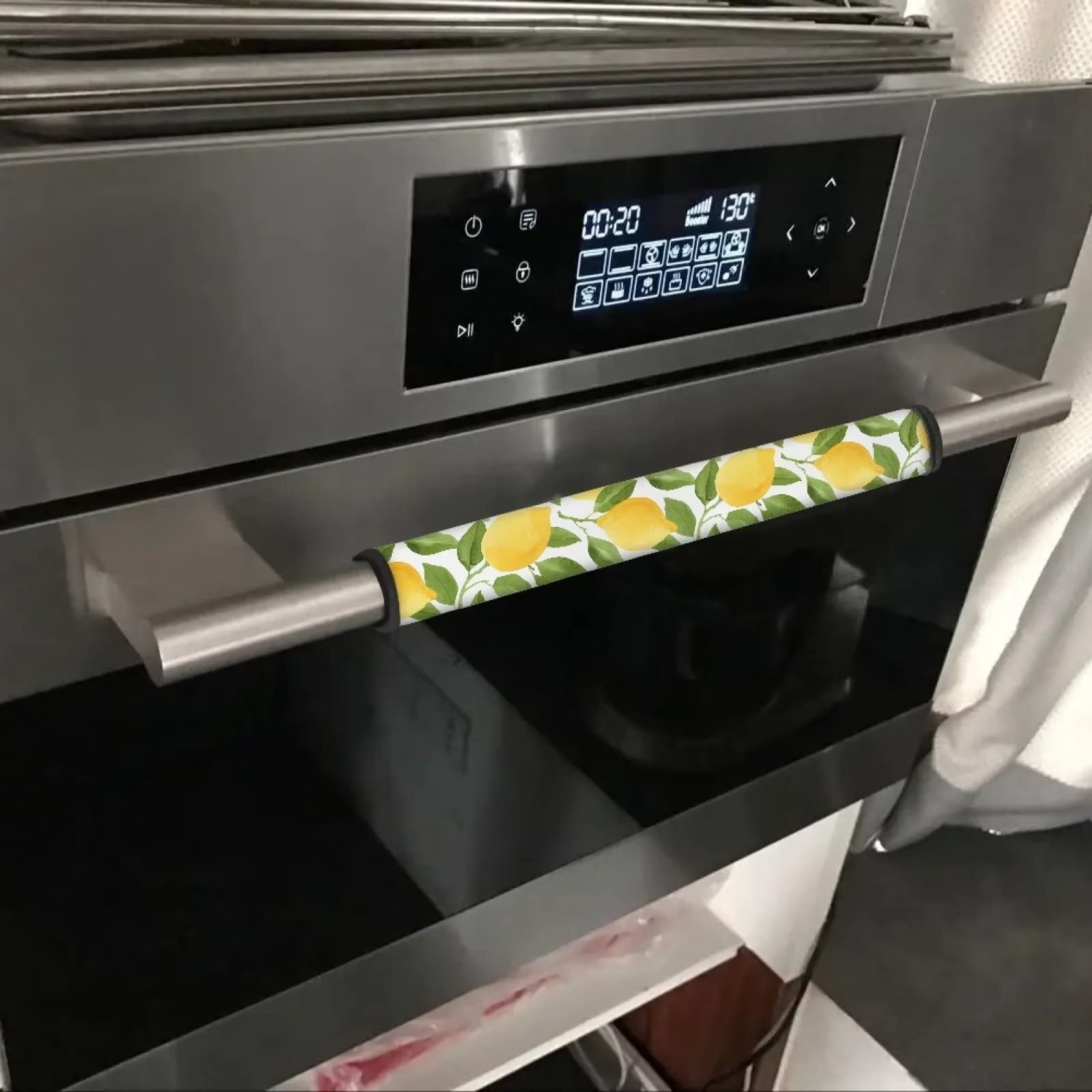 6-Pack Washable Non-Slip Refrigerator & Oven Door Handle Covers - Anti-Smudge, Stain-Resistant Kitchen Appliance Protectors (White with Lemon Leaf Pattern) - Perfect for Keeping Handles Clean in Homes, Restaurants, and Commercial Kitchens