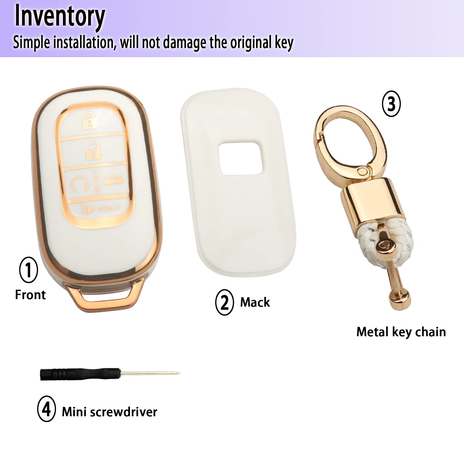 2022 Honda Key Fob Cover with Gold Keychain - Compatible with Accord, Civic, CRV, Pilot, Odyssey - Smart Remote Key Case Protector - Perfect for Car Key Protection & Style Enhancement