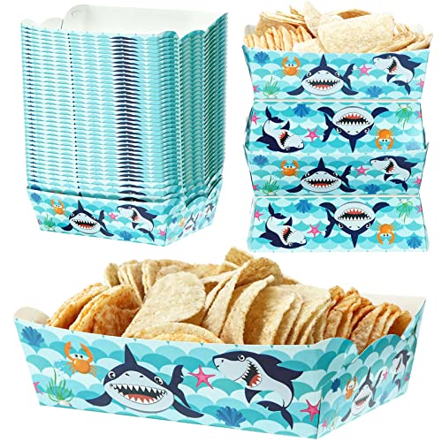 60 Pack Shark Birthday Party Supplies Set - Disposable Paper Food Serving Trays, Condiment Boats & Construction Paper Plates for Carnivals, Concessions & Kids Events - Fun Shark-Themed Party Decorations
