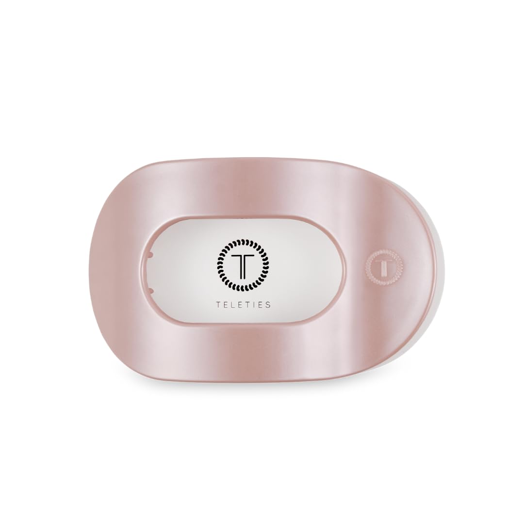 TELETIES Medium Flat Round Hair Clips - Strong Grip Bendable Teeth for Medium Hair | Comfortable Curved Design for Yoga, Driving & Lying Down | Spring Collection Pearly Pink | Perfect for Workouts, Office & Everyday Styling