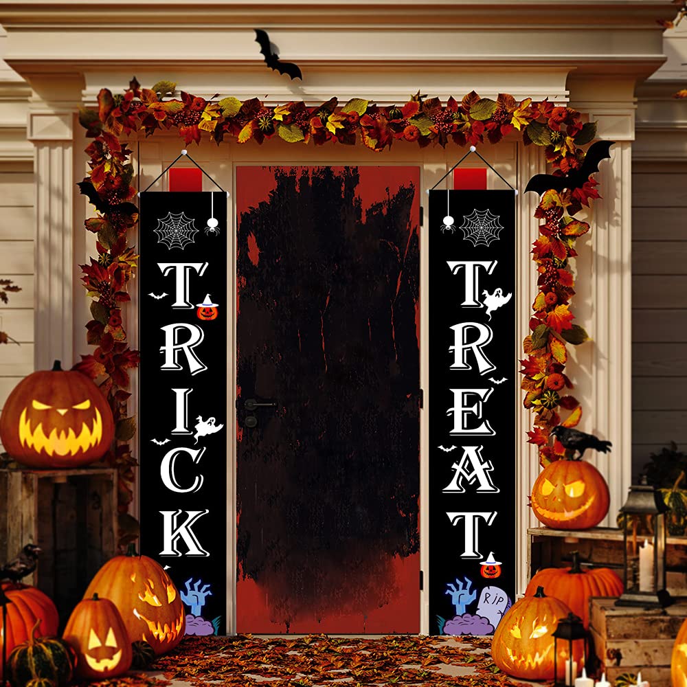 Halloween Porch Signs & Decorations - Outdoor & Indoor Trick or Treat Welcome Banners for Front Door, Wall, Yard - Perfect for Halloween Party & Home Decor | Spooky October Witches Theme for Indoor & Outdoor Use