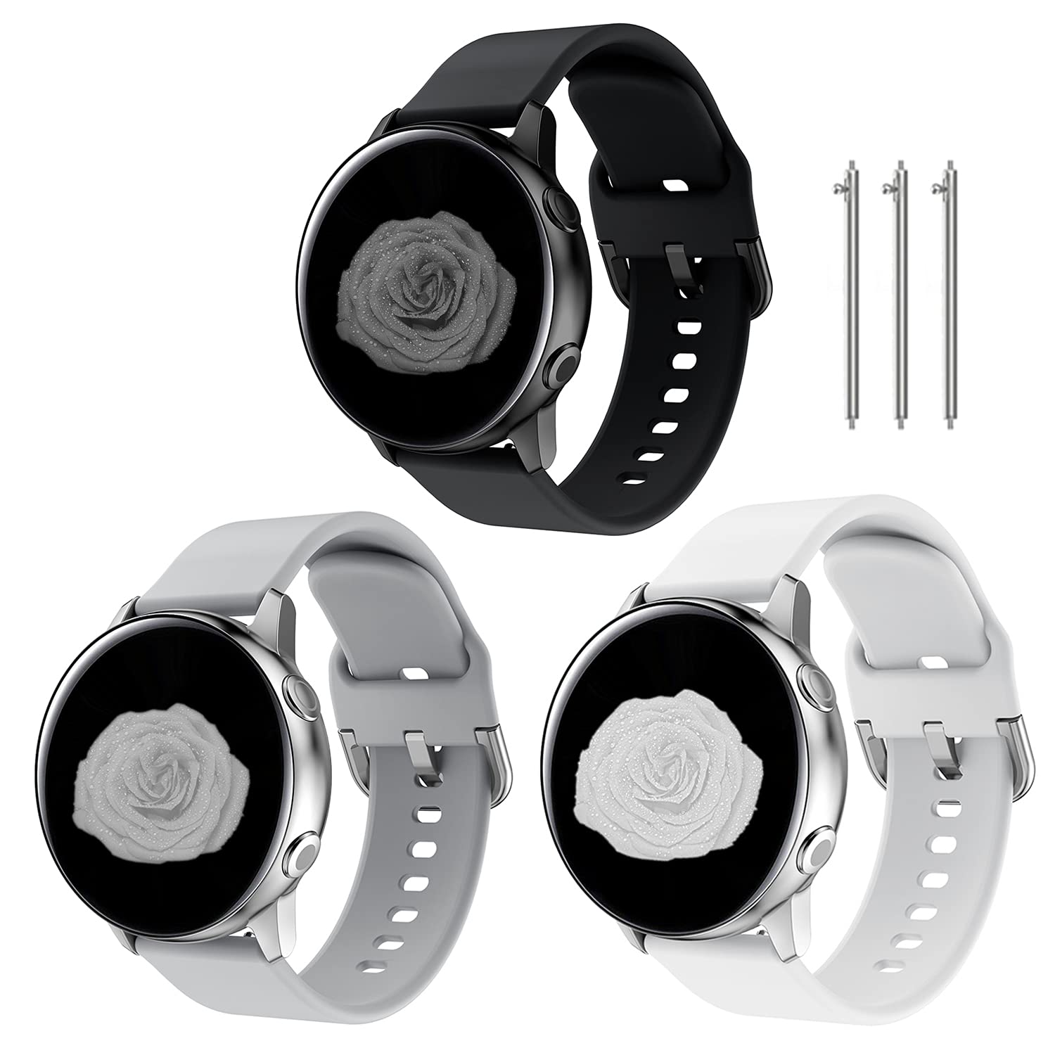 TOOLAIK 20mm Silicone Sport Watch Band - Compatible with Samsung Galaxy Watch 4 (40mm/44mm), Galaxy Watch Active 2 (40mm/44mm), Galaxy Watch 3 (41mm) - Soft Durable Replacement Strap for Workout, Running & Daily Wear