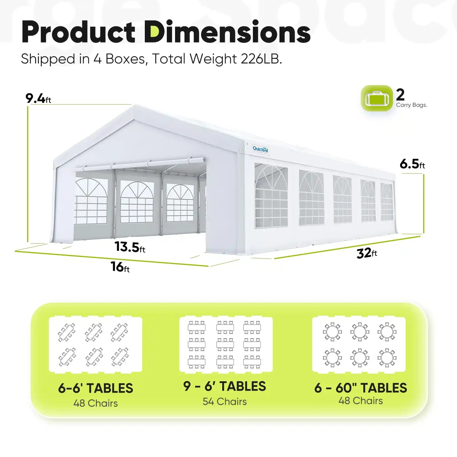 Quictent 20x30ft Large White Party Tent - Waterproof & UV Resistant for Outdoor Weddings, Events, and Gatherings