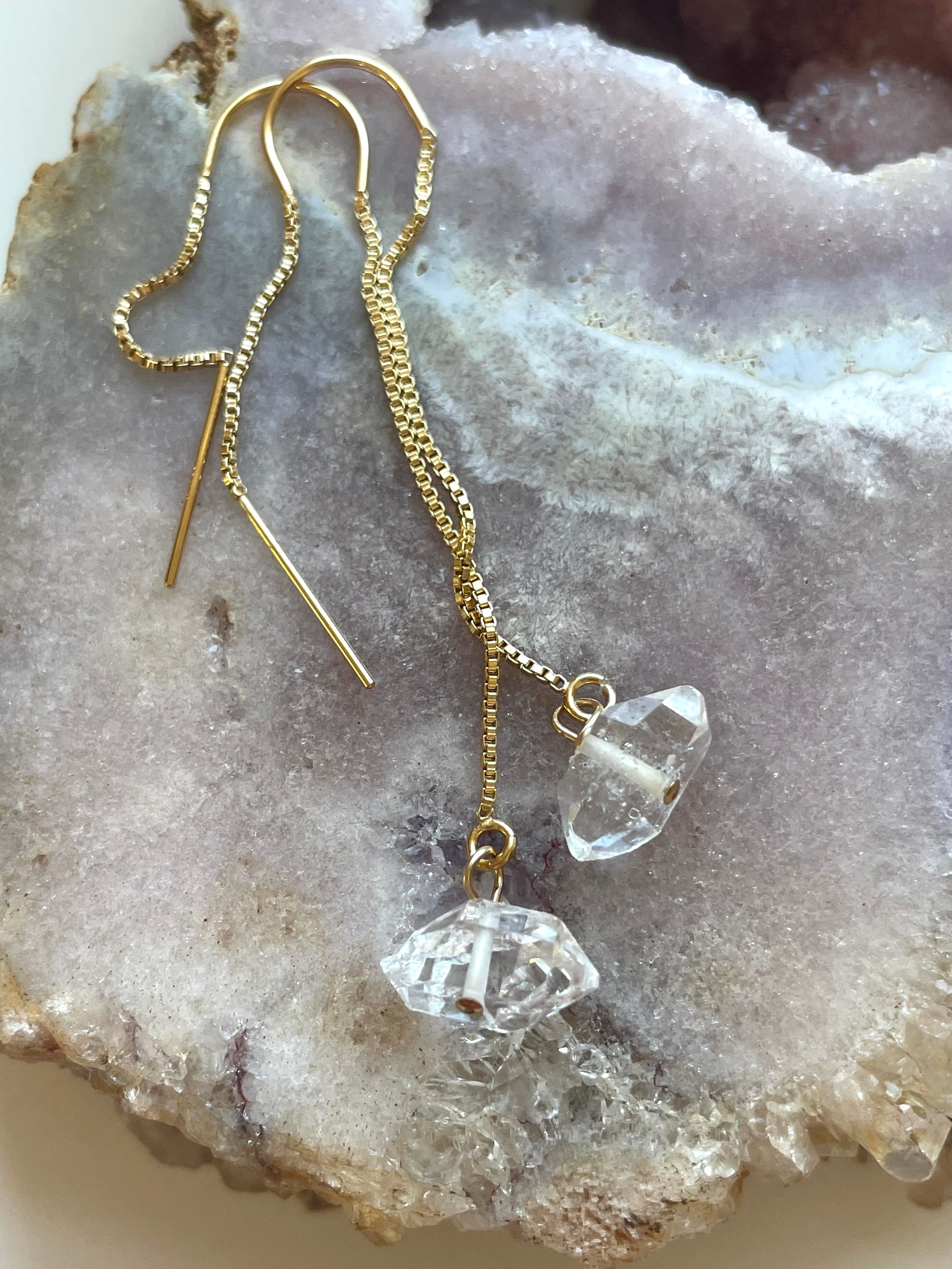 Herkimer Diamond Threader Earrings - 14K Gold Filled or Sterling Silver Dangle Earrings for Women | Elegant Everyday Jewelry & Gift for Bridesmaids