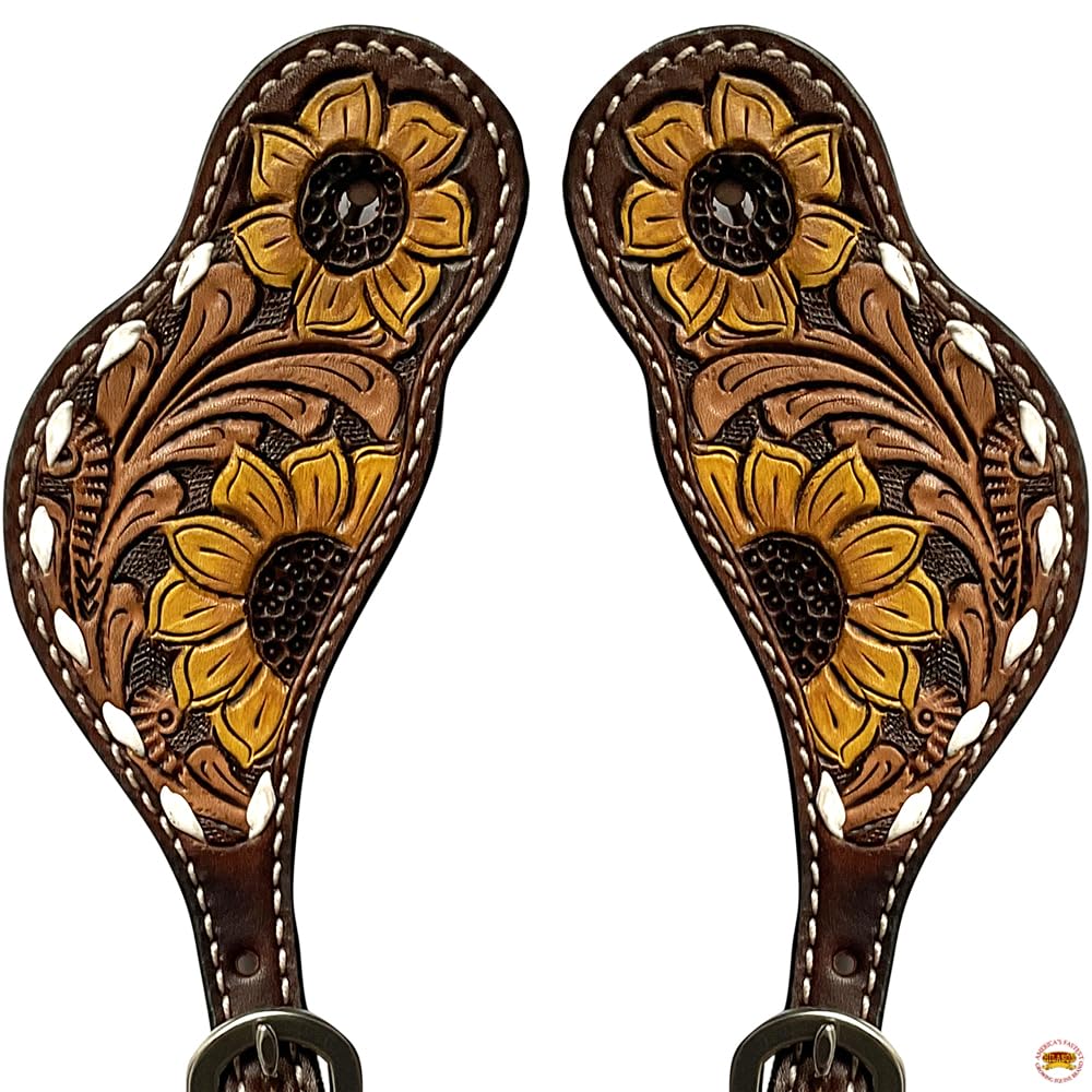 HILASON Western Leather Horse Spur Straps with Floral Hand Painting - Durable Leather Spur Straps for Men & Women - Perfect for Western Riding, Equestrian Sports & Cowboy Boots