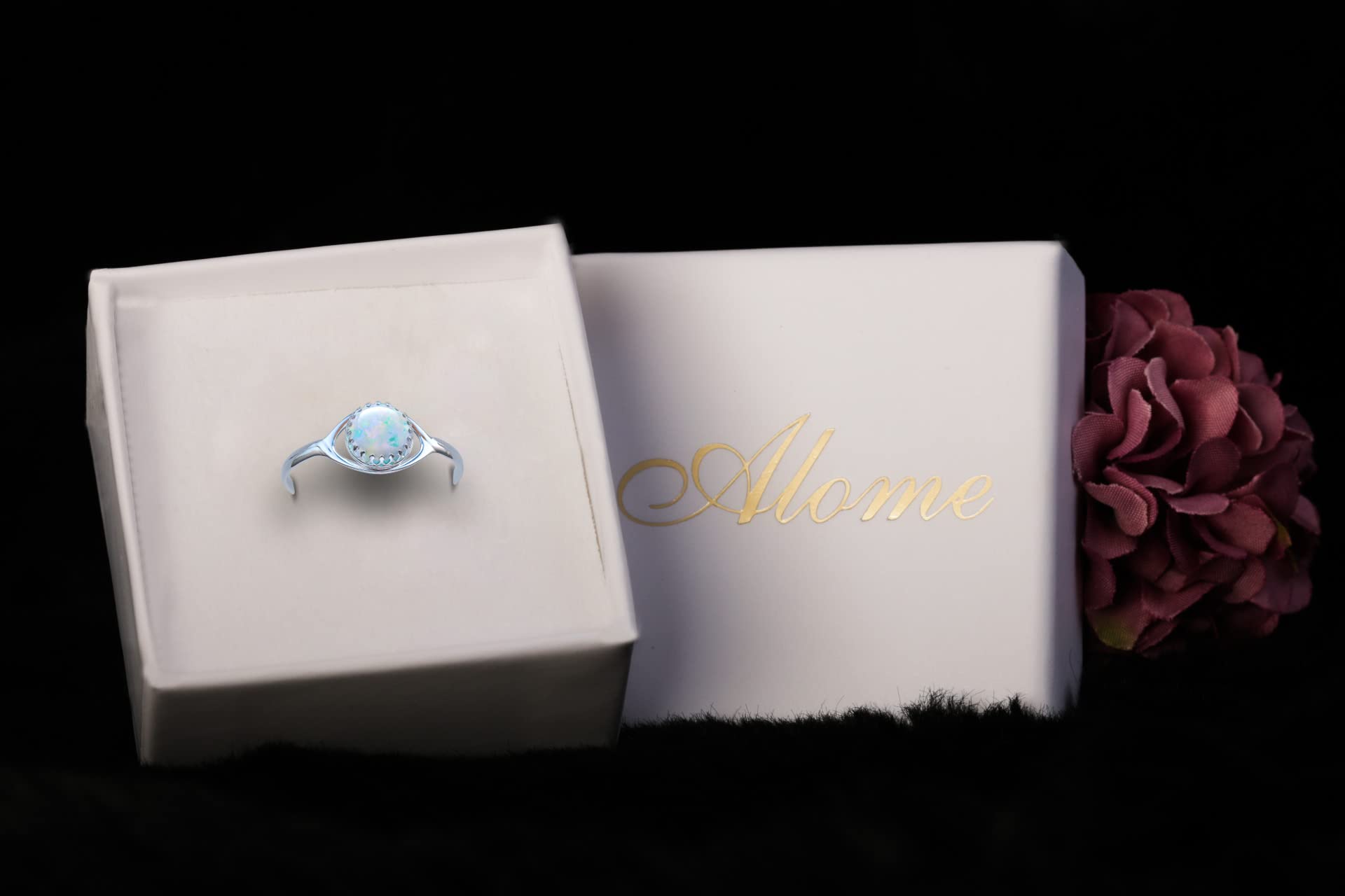White Opal Ring for Women | 925 Sterling Silver 8mm Opalite Ring | Elegant Jewelry Gift Box for Weddings, Engagements, Birthdays & Special Events | Perfect for Everyday Wear, Date Nights & Formal Occasions