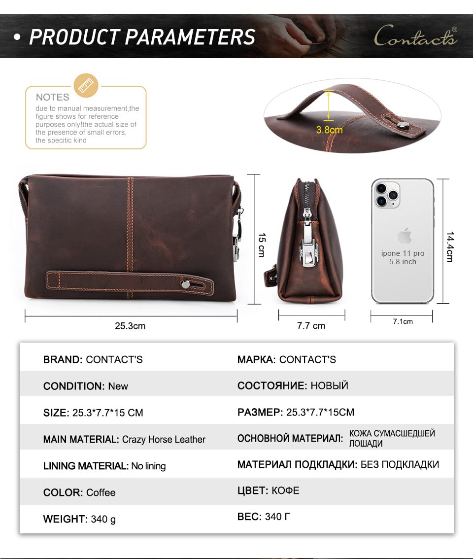 Men's Leather Clutch Bag - Phone & ID Holder for Travel