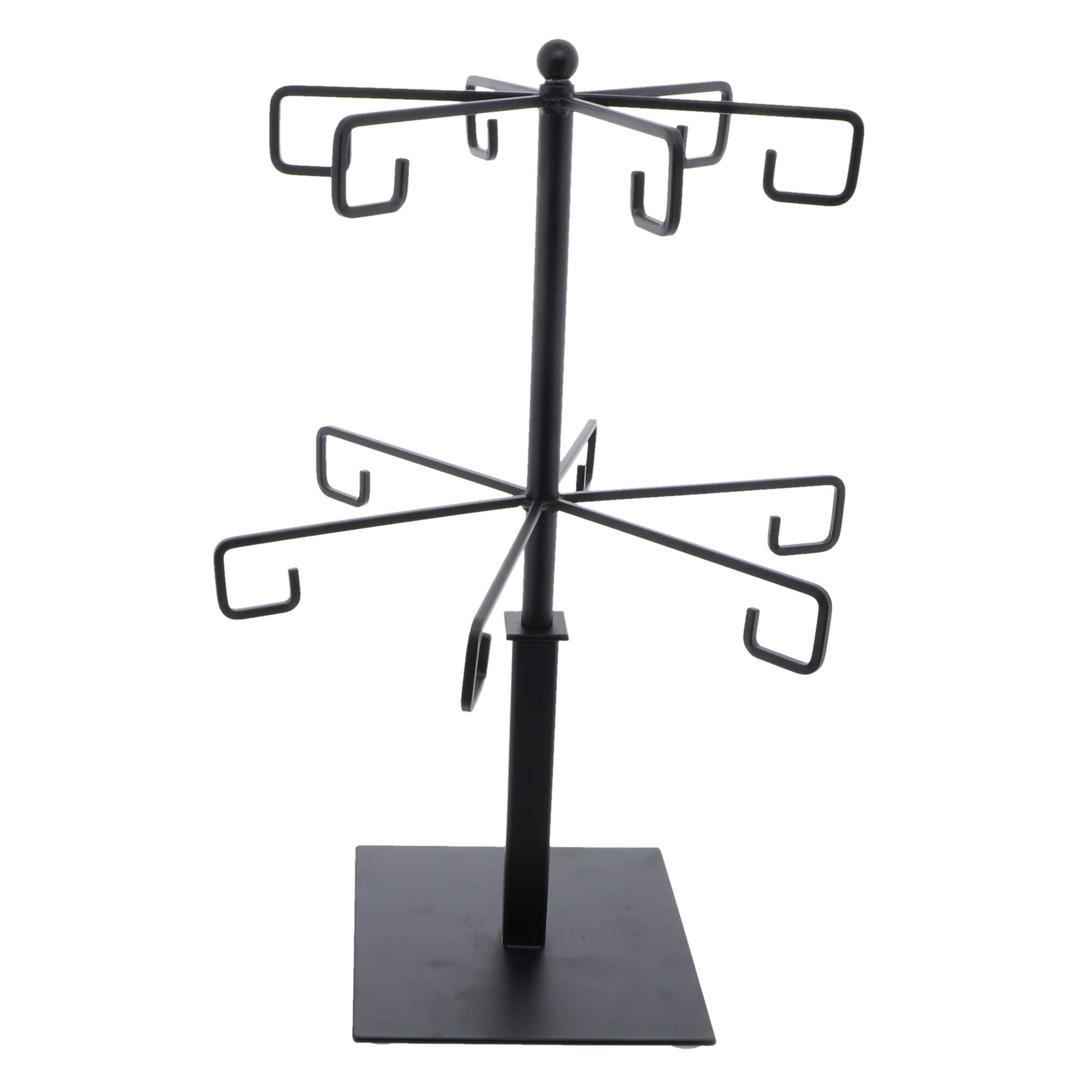 Black Metal Two-Tier Rotating Jewelry Display Stand - Elegant Jewelry Organizer for Necklaces, Rings & Earrings - Perfect for Boutique, Home Decor & Retail Store Showcase
