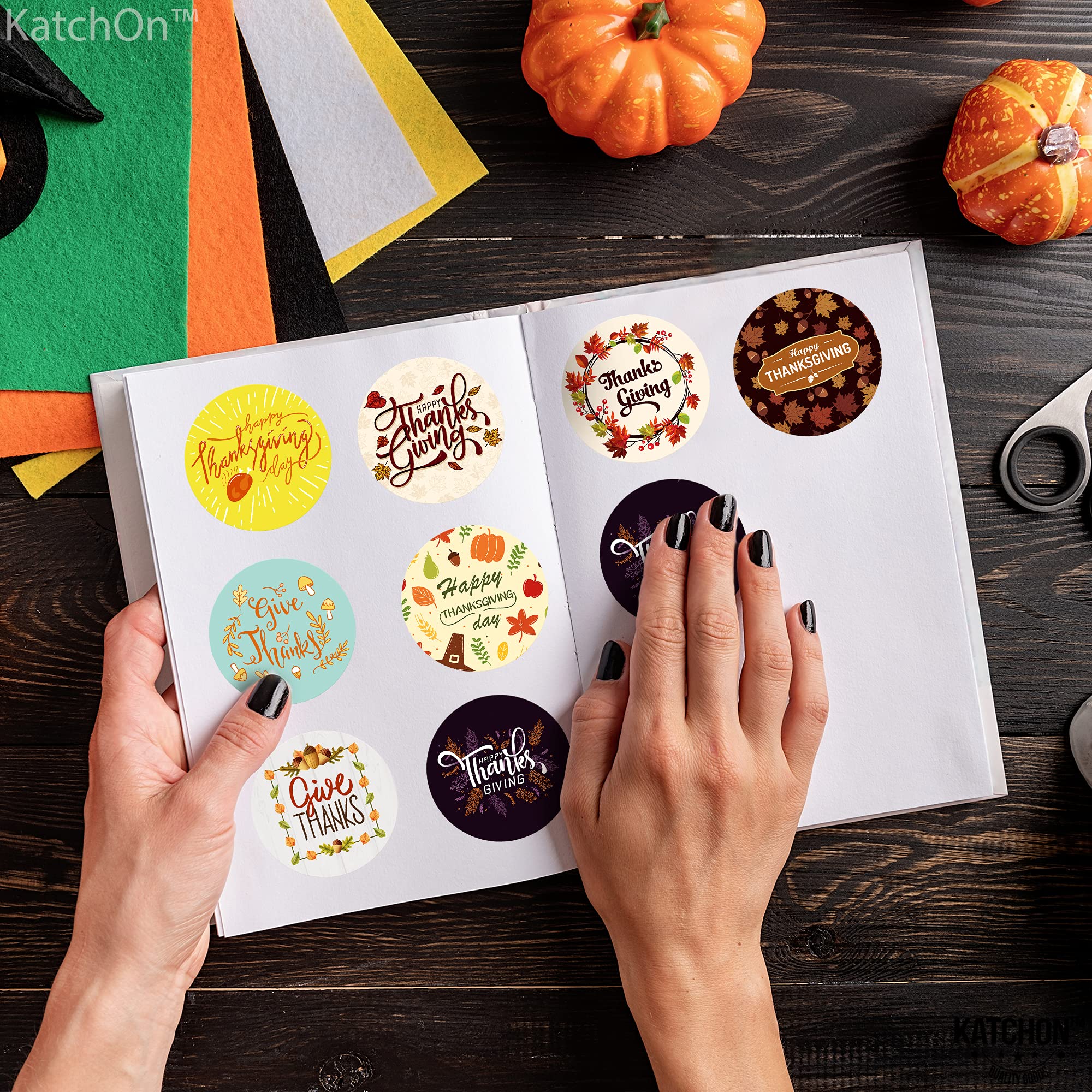 KatchOn Thanksgiving Stickers - 500 Pcs Bulk Pack for Kids & Adults | Holiday Party Favors, Decorations, Give Thanks Stickers | Perfect for Classroom Crafts, Scrapbooking & Gift Wrapping