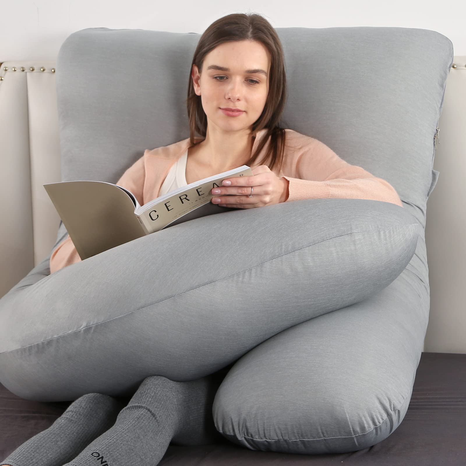 Elover U-Shape Full Body Pregnancy Pillow with Cooling Cover - Dark Grey Maternity Pillow for Adults, Supportive Sleeping Pillow for Pregnant Women (Cooling Material, Haze Grey) - Perfect for Side Sleeping, Back Pain Relief & Comfort During Pregnancy