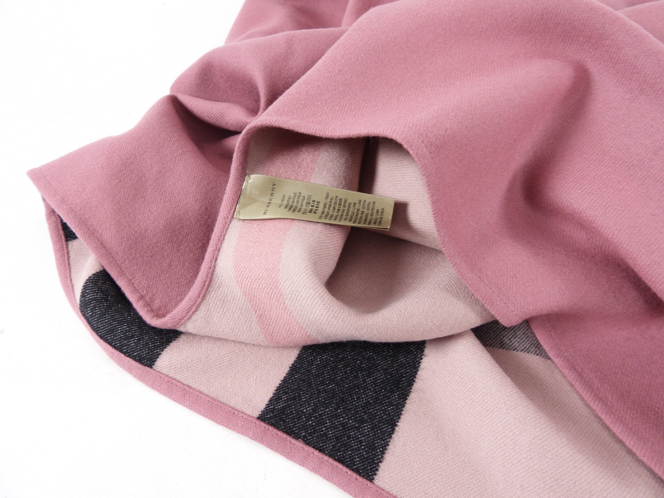 Burberry Pink Check Reversible Wool Wrap Shawl - Luxury Cashmere Blend Scarf for Women, Warm Winter Fashion Accessory - Perfect for Office, Travel & Special Occasions