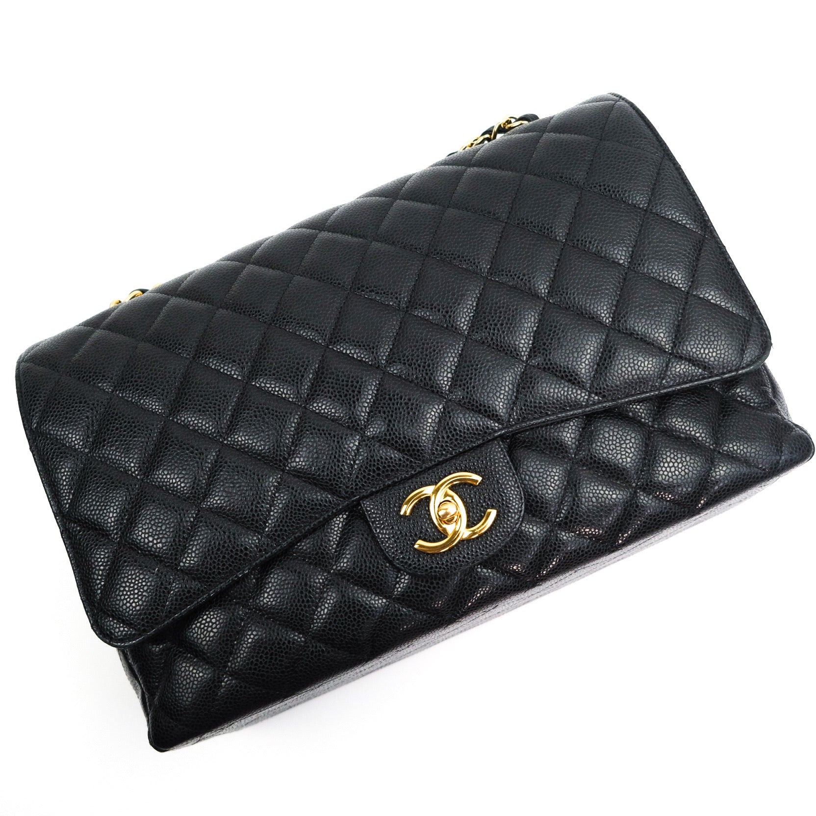 Chanel Classic Double Flap Maxi Bag in Black Caviar Leather with Gold Hardware - Luxury Handbag for Women, Perfect for Evening Events & Special Occasions