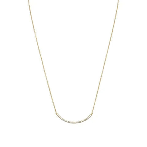 14K Gold Plated Curved Cubic Zirconia Bar Necklace for Women - Elegant Minimalist Dainty Jewelry Gift for Her, Perfect for Everyday Wear, Date Nights & Special Occasions