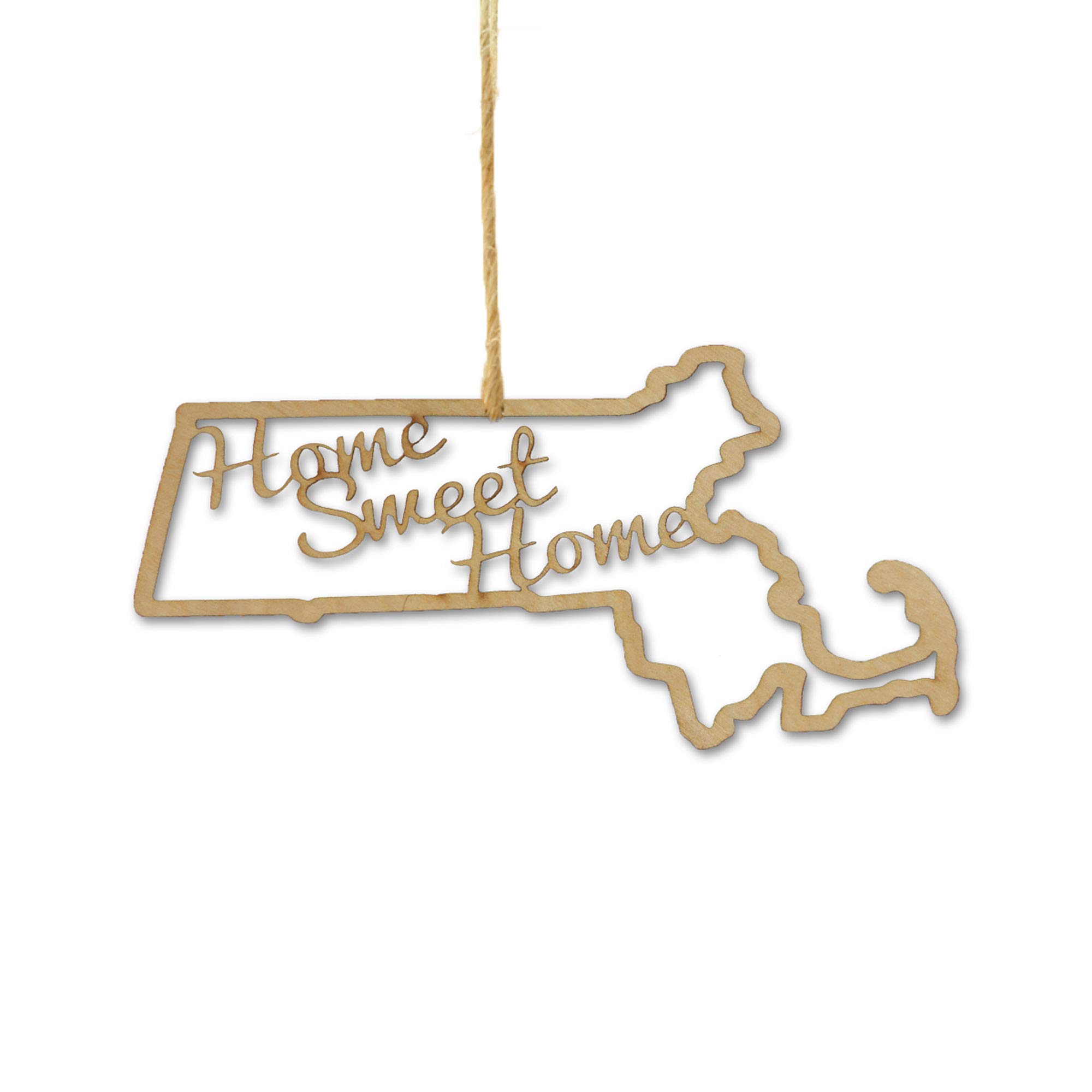 Torched 'Home Sweet Home' Christmas Tree Ornament - Handmade Wooden Hanging Decor for Holiday & Housewarming Gifts - Perfect for Massachusetts Themed Christmas Decorations & New Home Celebrations