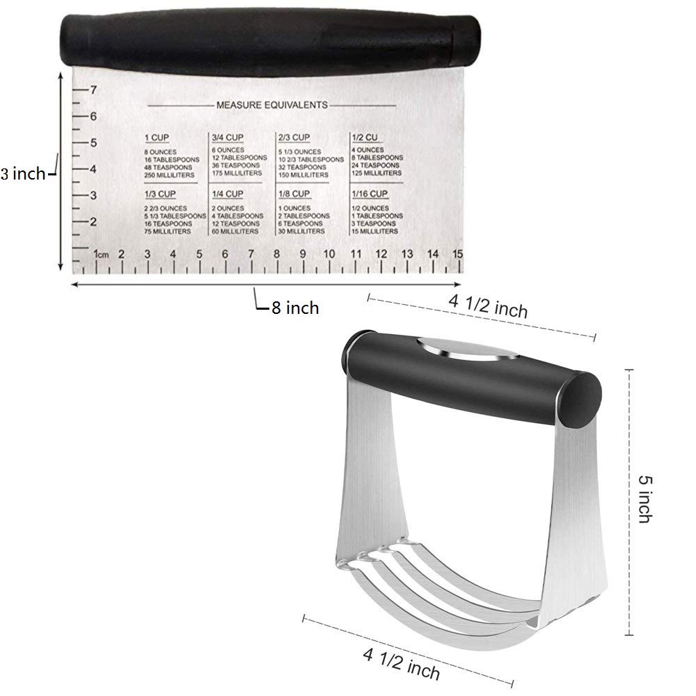 Stainless Steel Pastry Blender & Dough Scraper Set - 2PC Baking Tools for Pie Crust, Pizza Dough & Cookie Making - Perfect for Home Bakers & Professional Kitchens