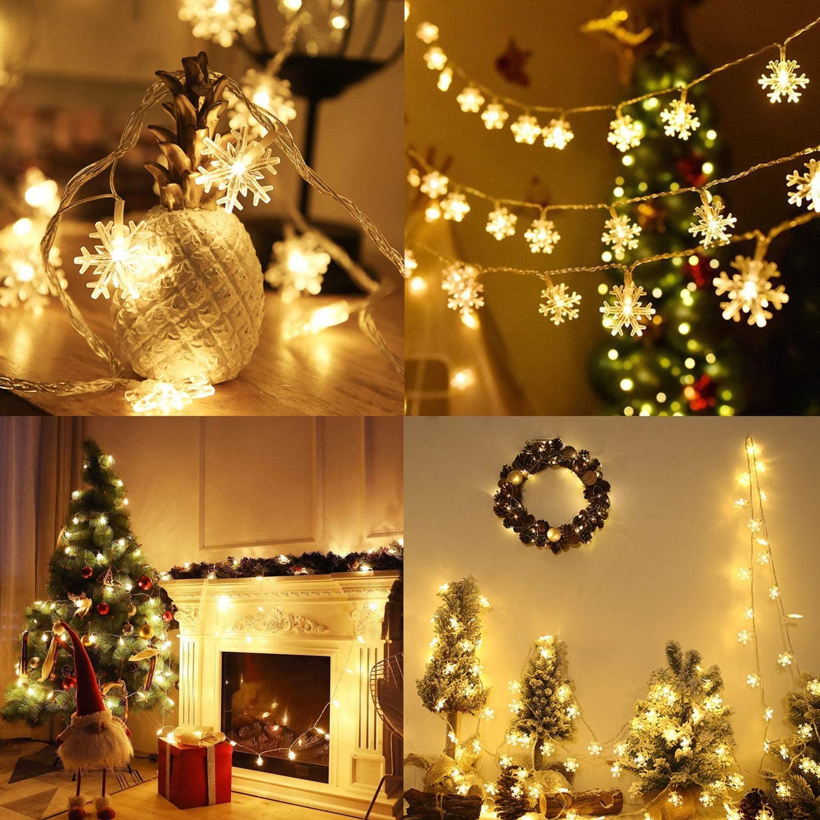 80 LED Christmas Snowflake String Lights 32.8Ft - USB Powered Fairy Lights Warm White for Indoor Outdoor Decor - Perfect for Christmas Party, Bedroom Wall, Garden, and Holiday Decorations